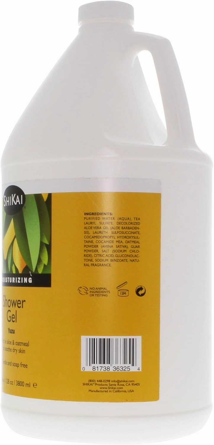 ShiKai Daily Moisturizing Shower Gel (Yuzu, 1 Gallon) | Gentle Soap-Free Formula | with Aloe Vera & Finely Ground Oatmeal for Soft, Healthy Skin | Dry Skin Relief