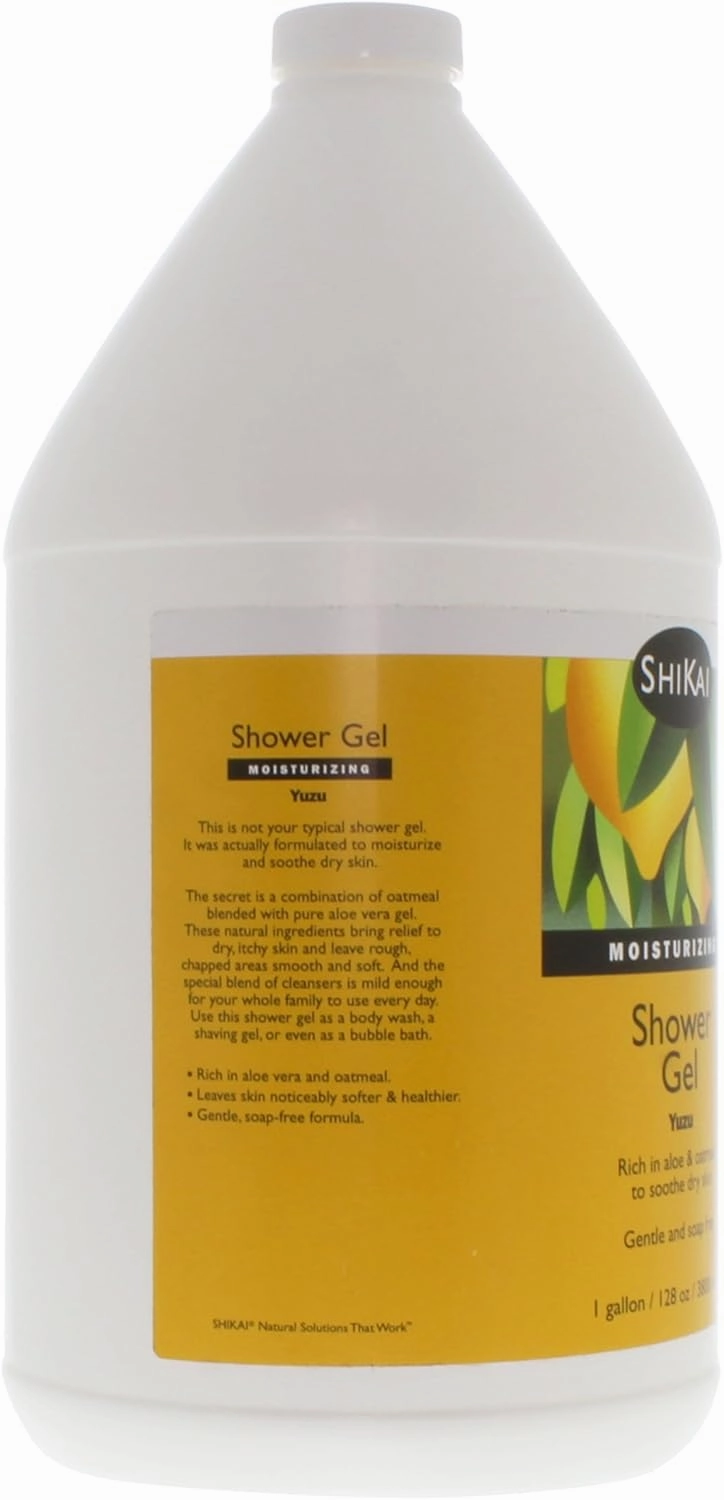 ShiKai Daily Moisturizing Shower Gel (Yuzu, 1 Gallon) | Gentle Soap-Free Formula | with Aloe Vera & Finely Ground Oatmeal for Soft, Healthy Skin | Dry Skin Relief