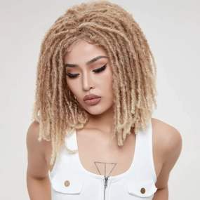 Short 6 Inch Dreadlocks Braided Wigs for Black Women and Man with Clips In, Synthetic DreadLocks Wigs Afro Twists Braided Full Hair Replacement Wigs (27/613#)