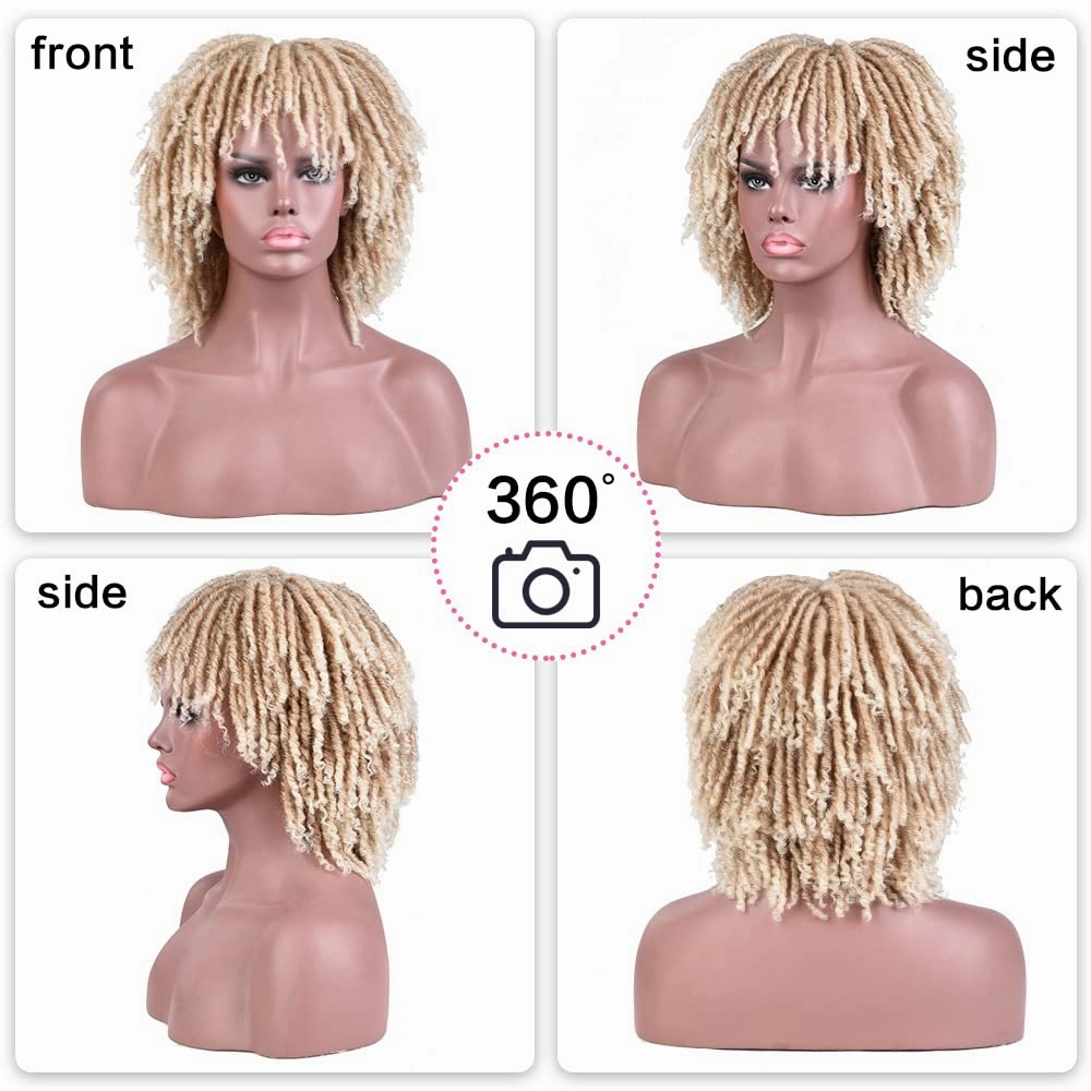 Short 6 Inch Dreadlocks Braided Wigs for Black Women and Man with Clips In, Synthetic DreadLocks Wigs Afro Twists Braided Full Hair Replacement Wigs (27/613#)