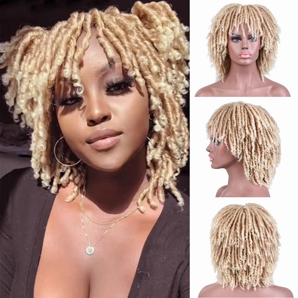Short 6 Inch Dreadlocks Braided Wigs for Black Women and Man with Clips In, Synthetic DreadLocks Wigs Afro Twists Braided Full Hair Replacement Wigs (27/613#)