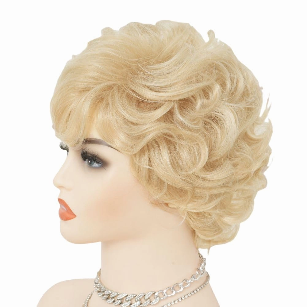 Short Blonde Curly Wigs for Women Fluffy Natural Looking Synthetic Cosplay Daily Hair Wig