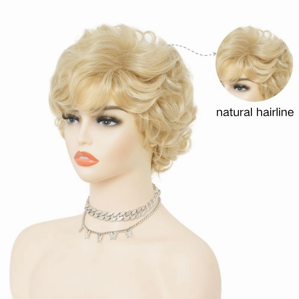Short Blonde Curly Wigs for Women Fluffy Natural Looking Synthetic Cosplay Daily Hair Wig