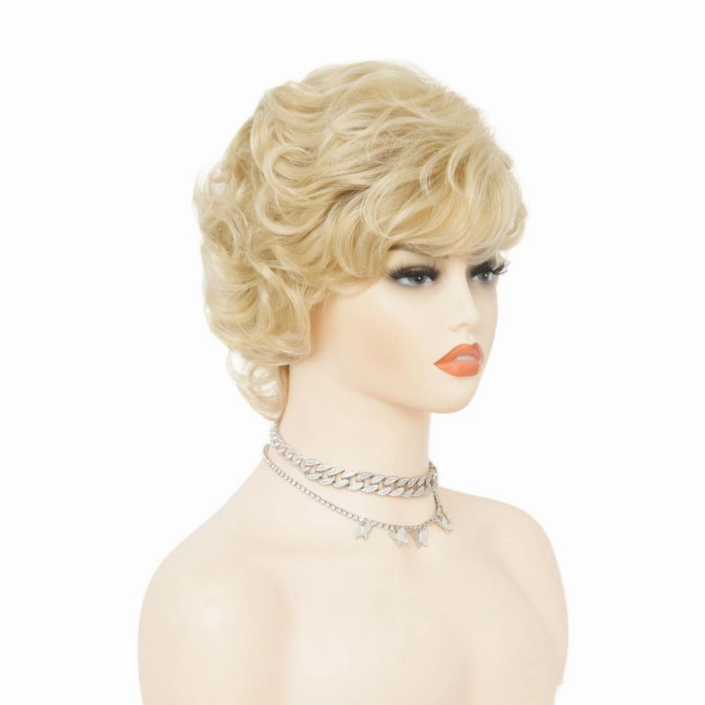 Short Blonde Curly Wigs for Women Fluffy Natural Looking Synthetic Cosplay Daily Hair Wig