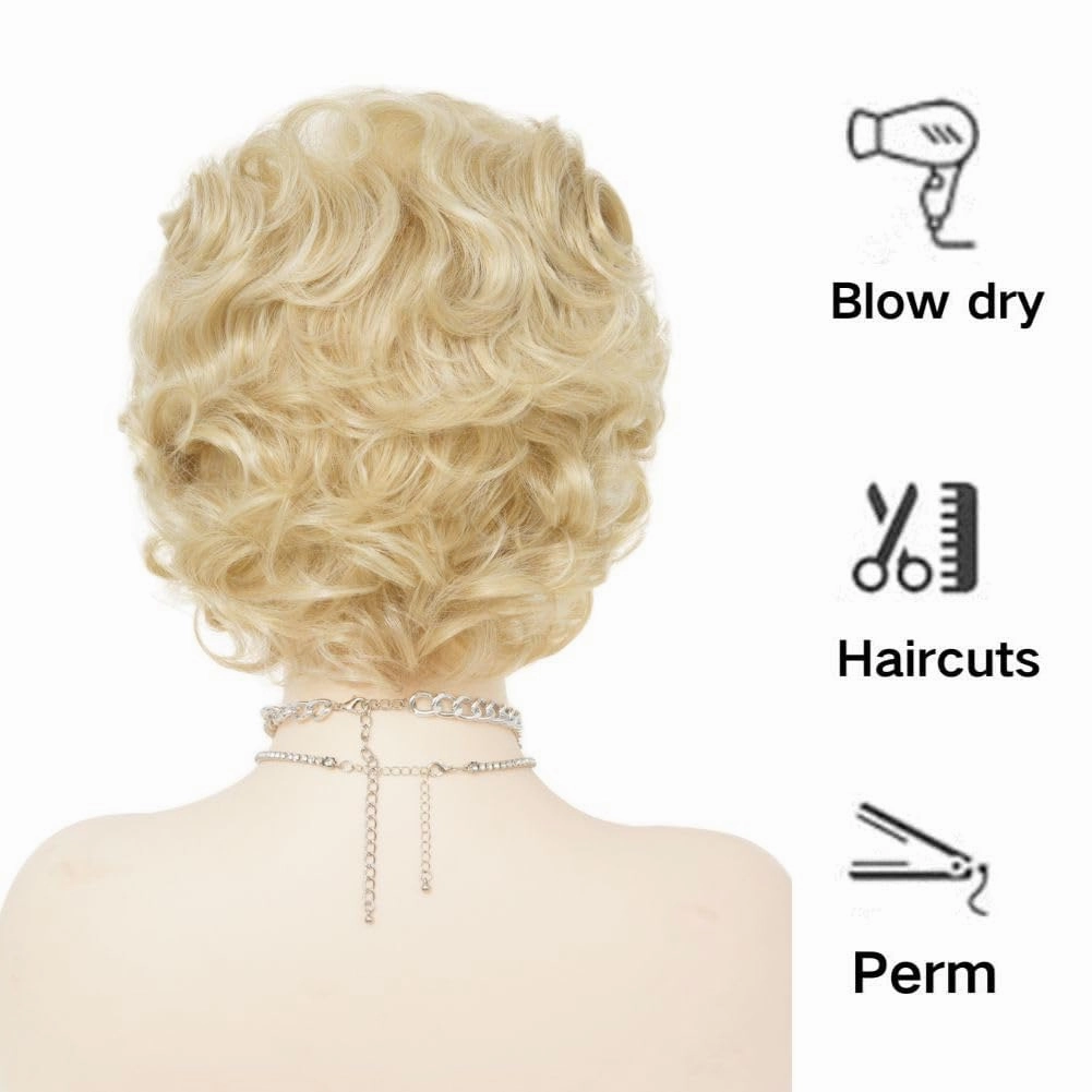 Short Blonde Curly Wigs for Women Fluffy Natural Looking Synthetic Cosplay Daily Hair Wig