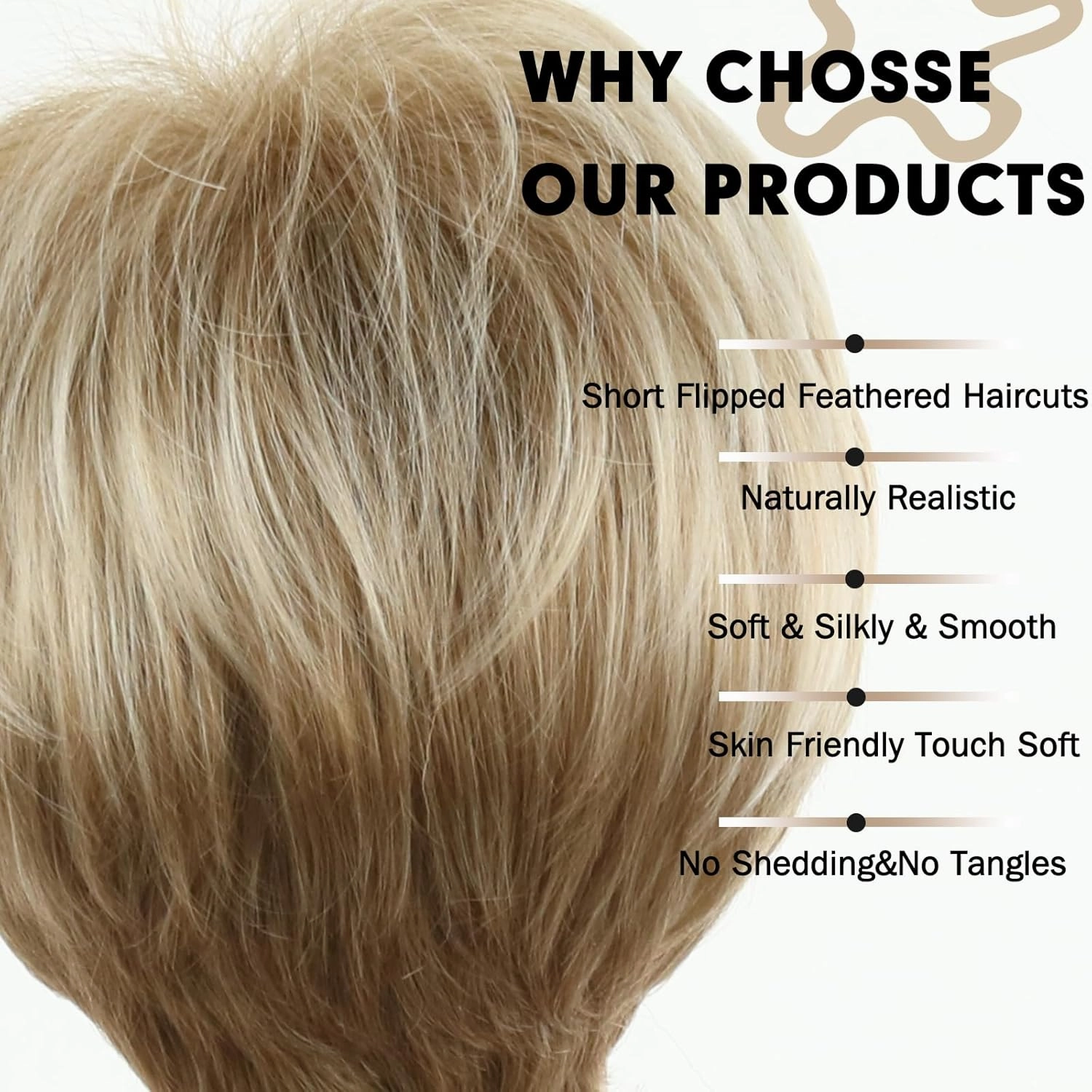 Short Blonde Wigs for Women Blonde Short Wig with Bangs Synthetic Wigs Short Hair Pixie Cut Wig Womens Wigs for White Women Multi-Tonal Shades of Platinum, Brown and Dark Roots