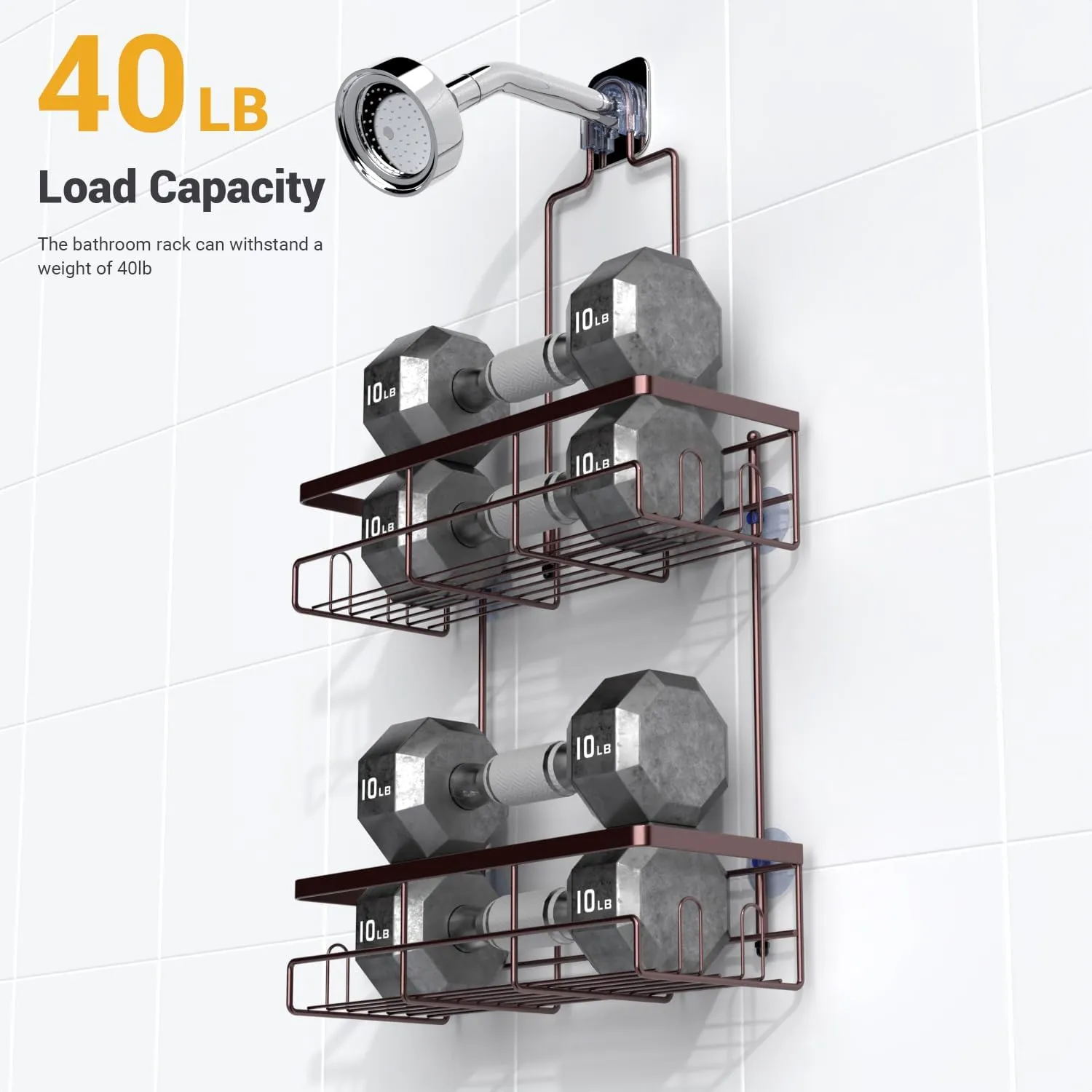 Shower Caddy Hanging Bathroom Organizer: Rustproof Shelf for Inside Shower - No Drilling, Over Showerhead - Bath Shelves for Shampoo, Soap - Bronze