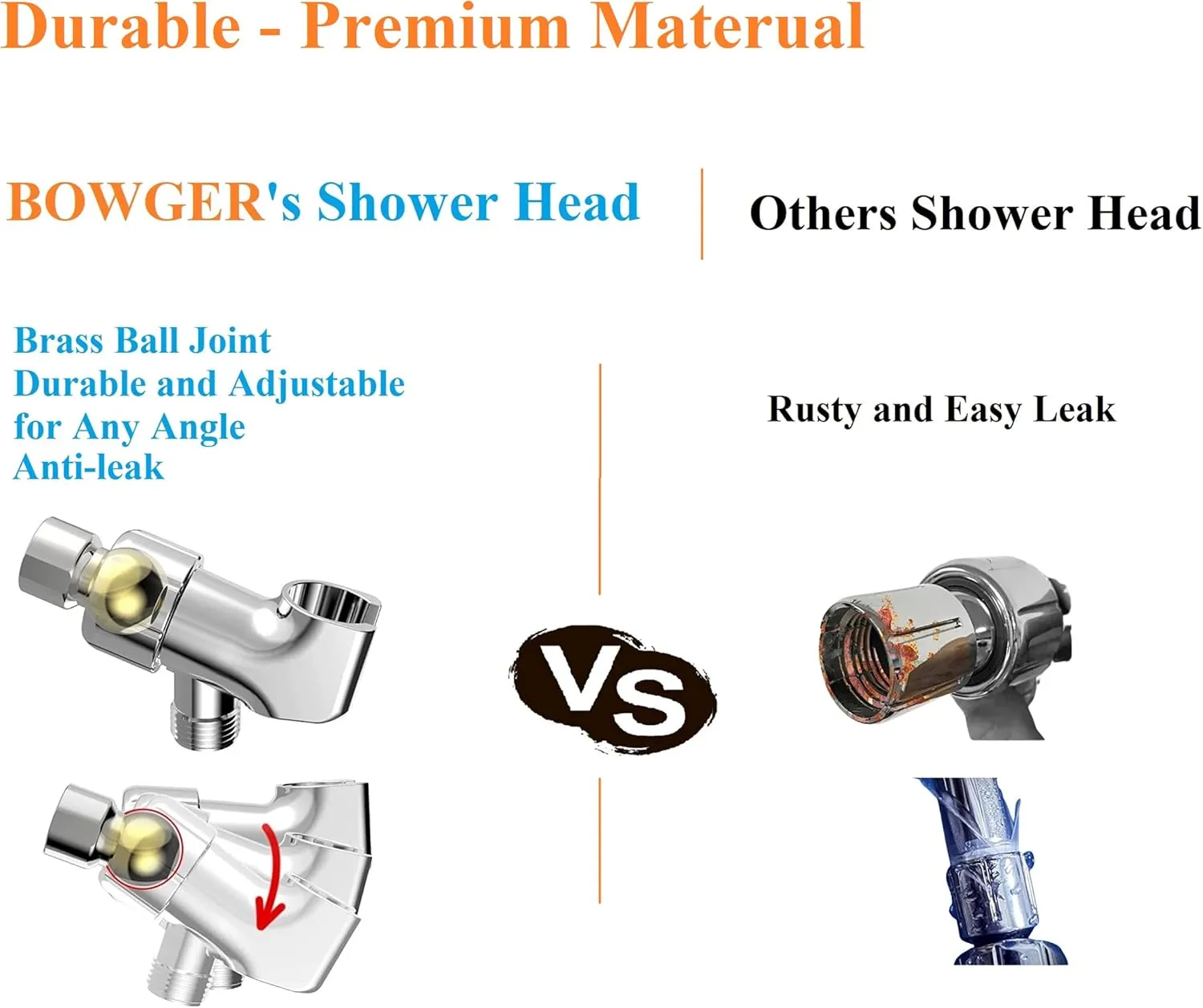 Shower Head with Handheld High Pressure-Full Body Coverage Powerful Rain Showerhead Extra 60" Long Hose and Adjustable Brass Joint Holder- The Perfect Detachable Heads for Bathroom Upgrade