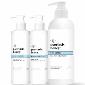 Shower Set - Renewing Shampoo, Conditioner & Body Lotion - Dandruff Scalp Treatment Helps Flaking - Psoriasis Shampoo Helps Eczema, Seborrheic Dermatitis, Seborrheic & More