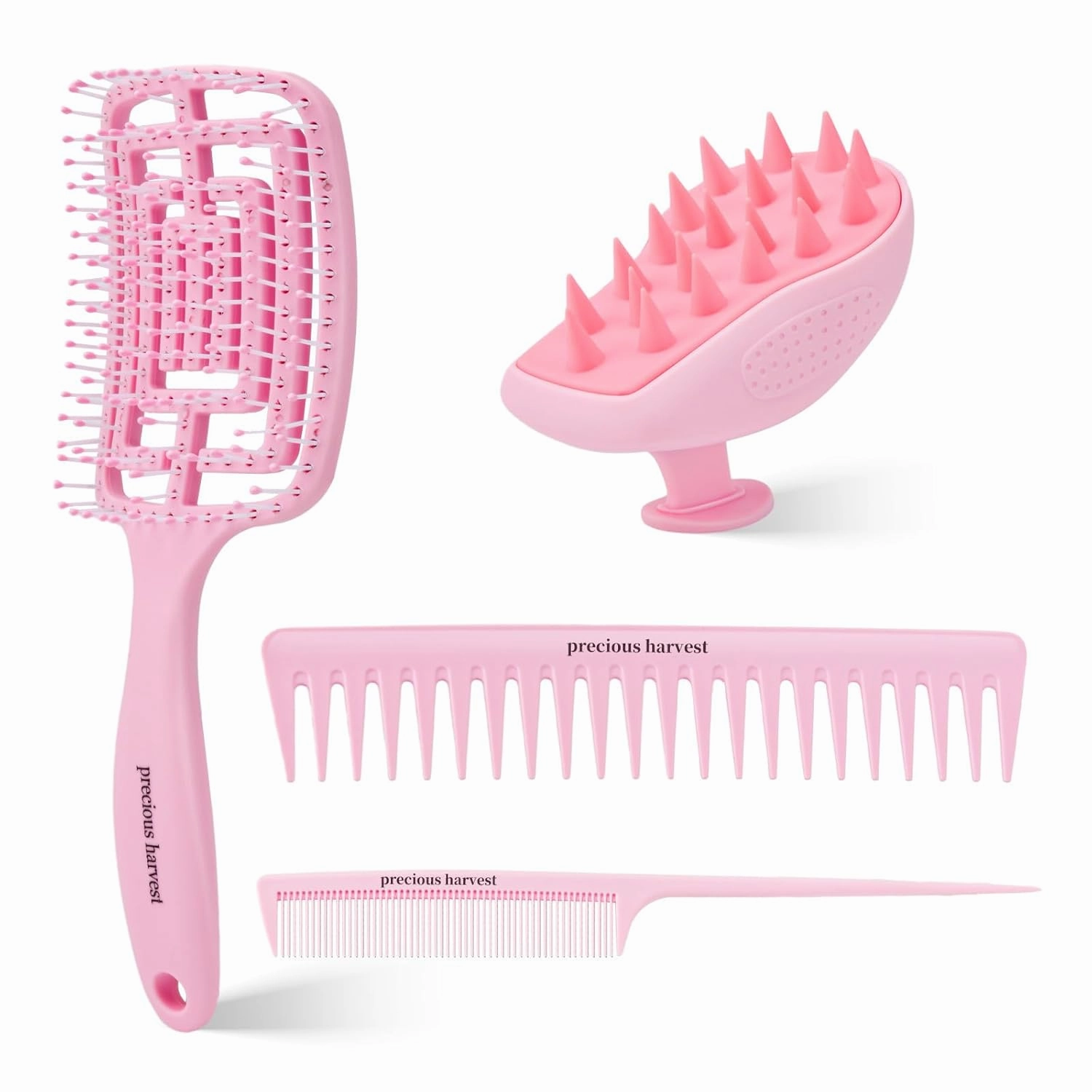 Silicone Massage Shampoo Brush, Cutout Hairbrush, Wide Tooth and Pointed Tail Comb, Macaroon Colour Comb for All Hair Types (Light Pink)