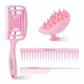 Silicone Massage Shampoo Brush, Cutout Hairbrush, Wide Tooth and Pointed Tail Comb, Macaroon Colour Comb for All Hair Types (Light Pink)