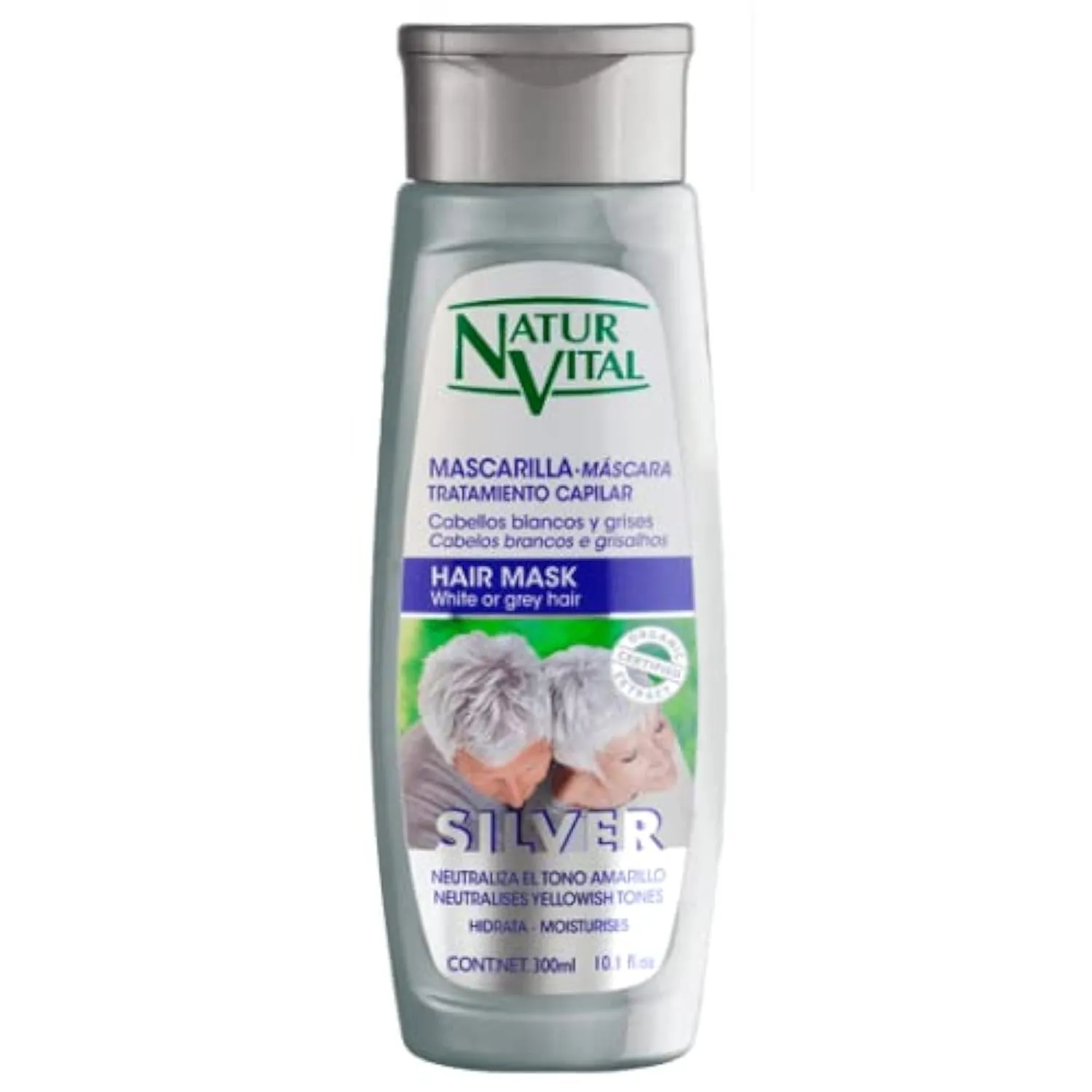 Silver Mask for White/Gray Hair 300 ml. Neutralizes Yellowish Tones. with Blueberry, Aloe Vera and Provitamin B5 NO PARABENS,NO SULFATES