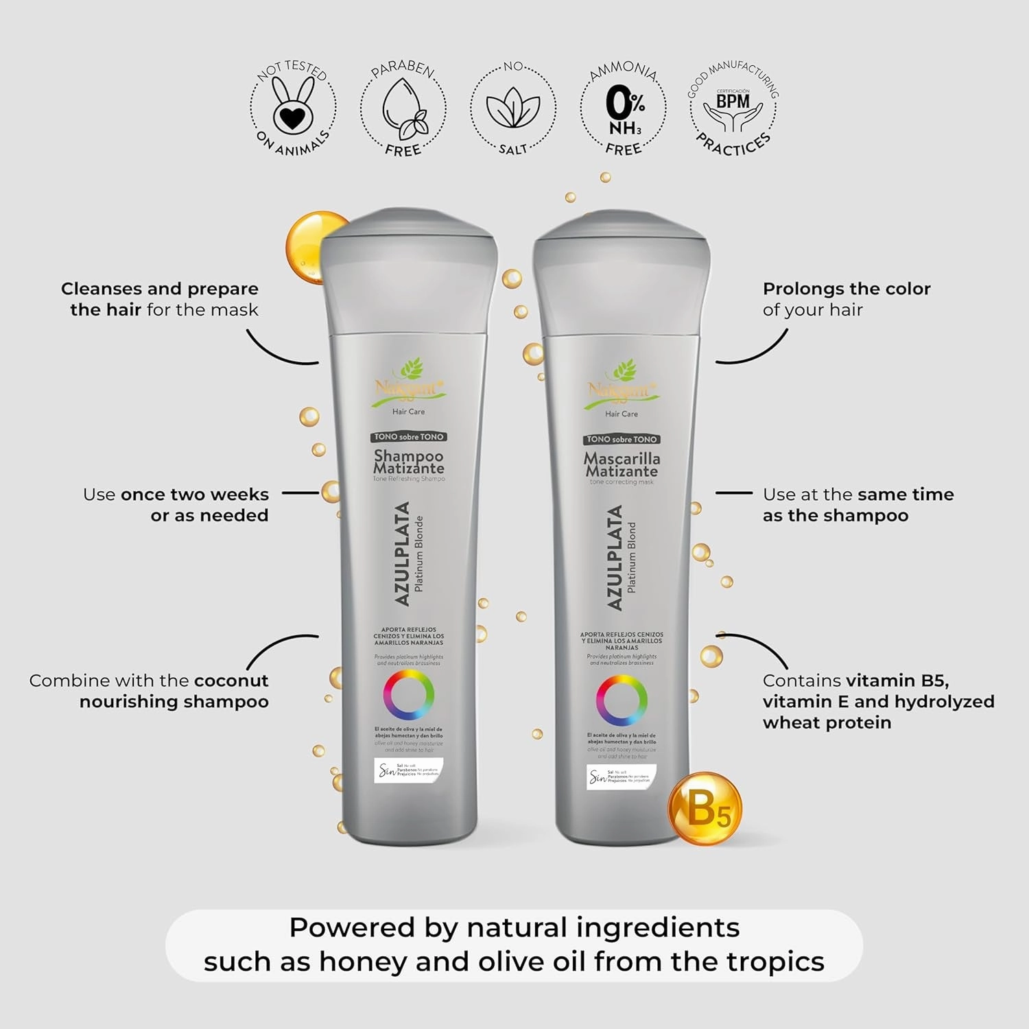 Silver Ash Blonde Hair Blue Toning Mask | Eliminates Brassiness | Neutralizes Yellow & Orange Tones | Paraben, Ammonia & Sulfate Free | Pro-Vitamin B5, Olive Oil & Honey (Azul Plata) 10.1 Fl