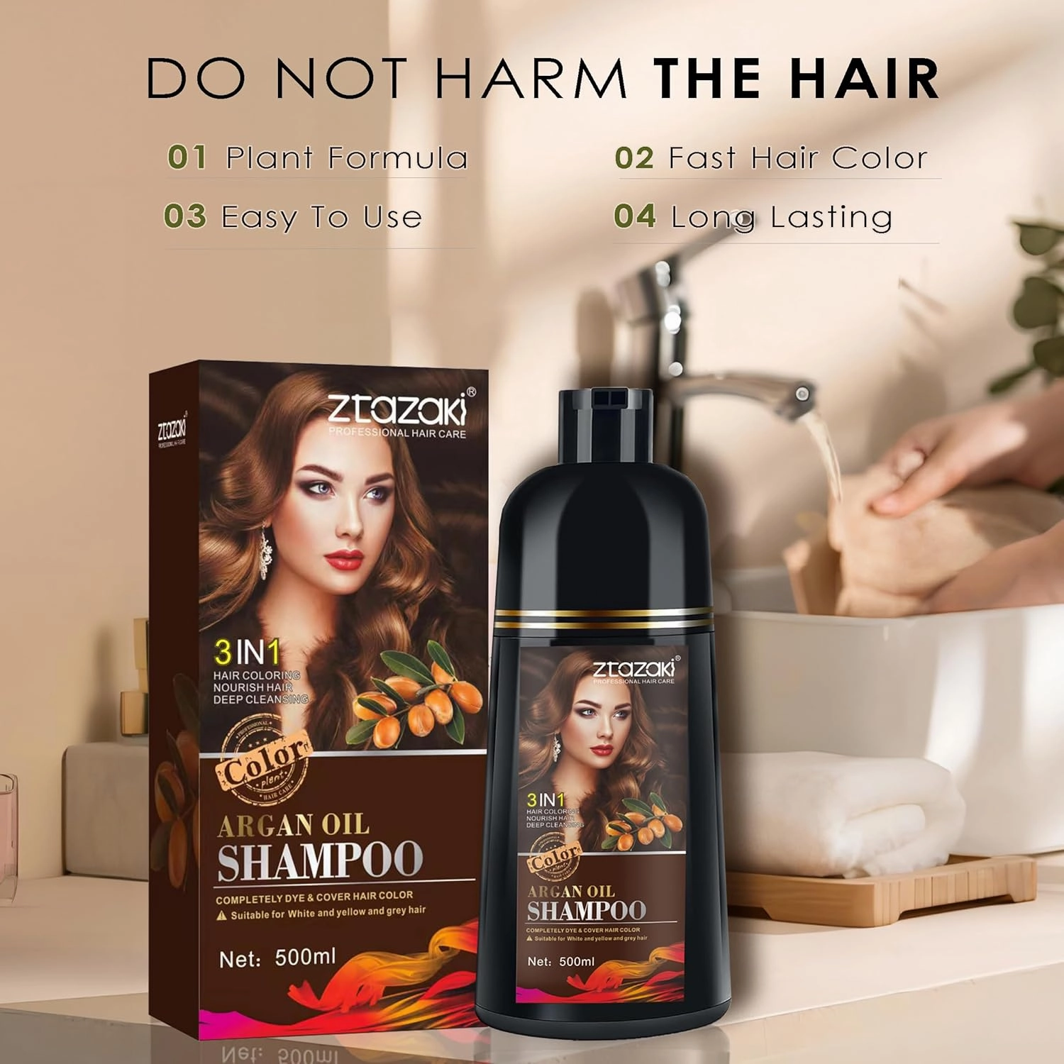 Silver Gray Hair Dye Shampoo 3 in 1, Magic Dye Colors in Minutes-Long Lasting & Easy to Use Argan Oil Herbal Hair Color Shampoo champu con tinte para canas 500ml