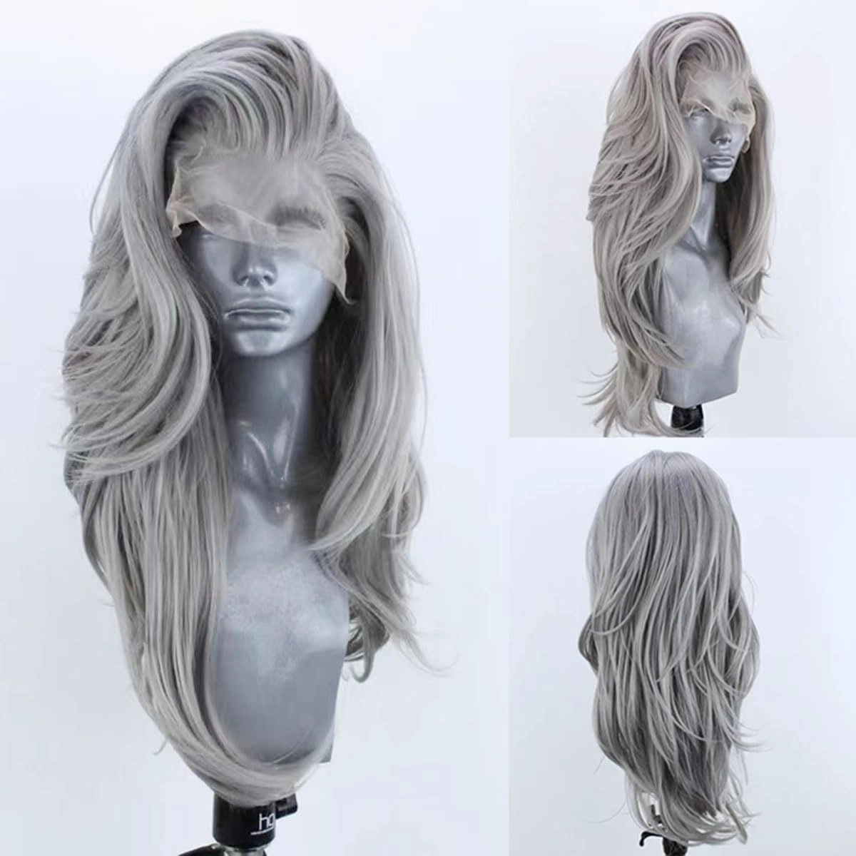 Silver Wigs for Women Girls Free Part Long Natural Wave Lace Font Wigs Slightly Wave Wig Heat Resistant Synthetic Lace Wig Light Grey Daily Wear Wigs