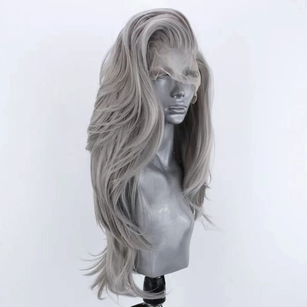 Silver Wigs for Women Girls Free Part Long Natural Wave Lace Font Wigs Slightly Wave Wig Heat Resistant Synthetic Lace Wig Light Grey Daily Wear Wigs