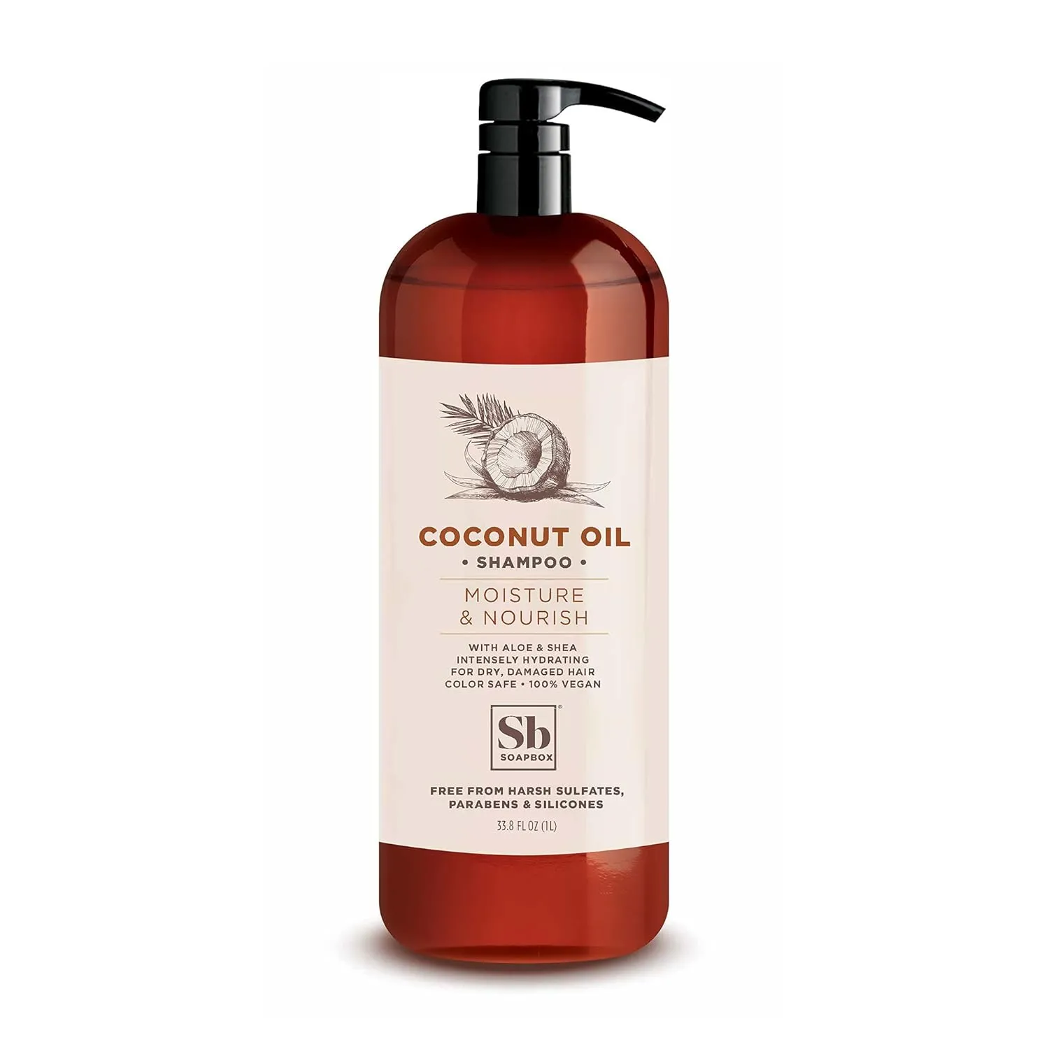 Soapbox Coconut Oil Shampoo, Harsh Sulfate Free, Paraben Free, Silicone Free, Color Safe, and Vegan Hair Shampoo (33.8 Ounces)