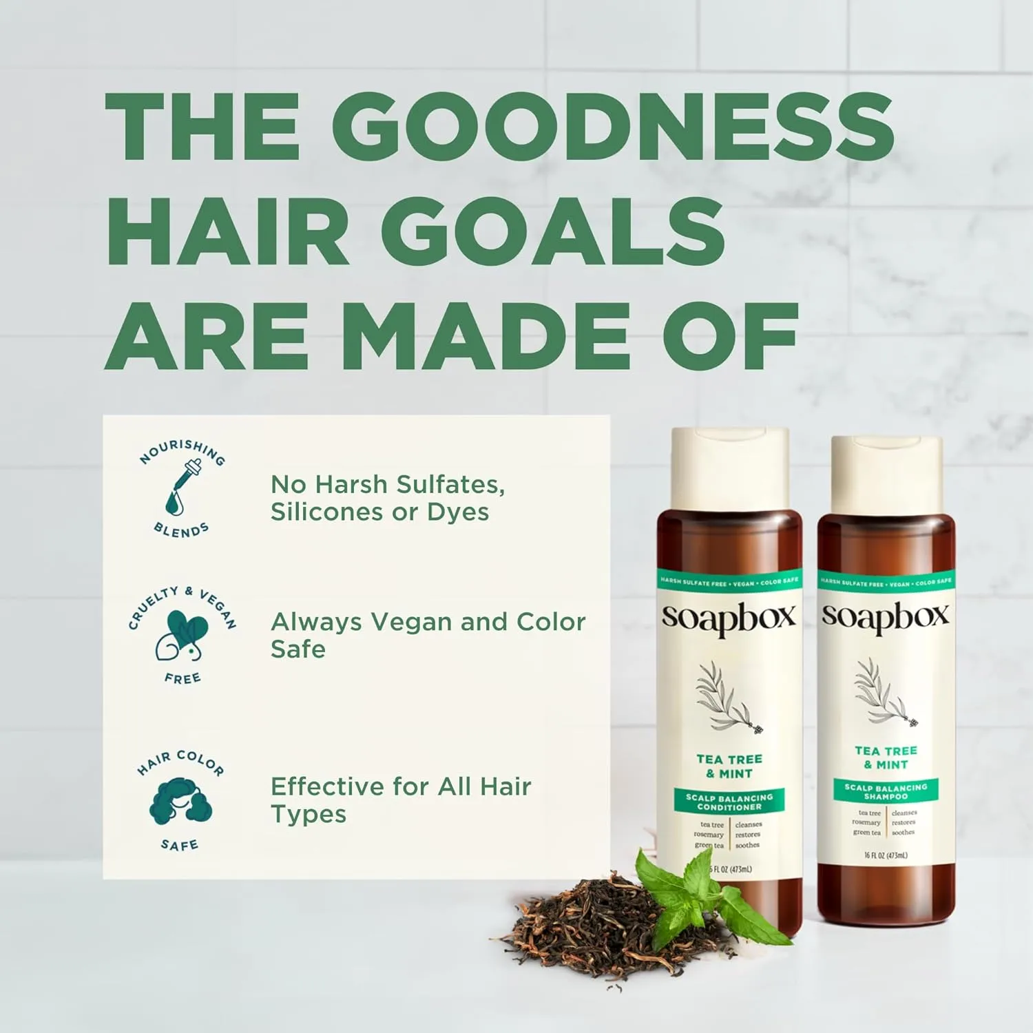 Soapbox Tea Tree Shampoo and Conditioner Set, Scalp Balancing with Tea Tree Oil, Jojoba Oil, Aloe and Shea Butter to Clean and Purify for All Hair Types, 16 Ounces Each (Pack of 2)