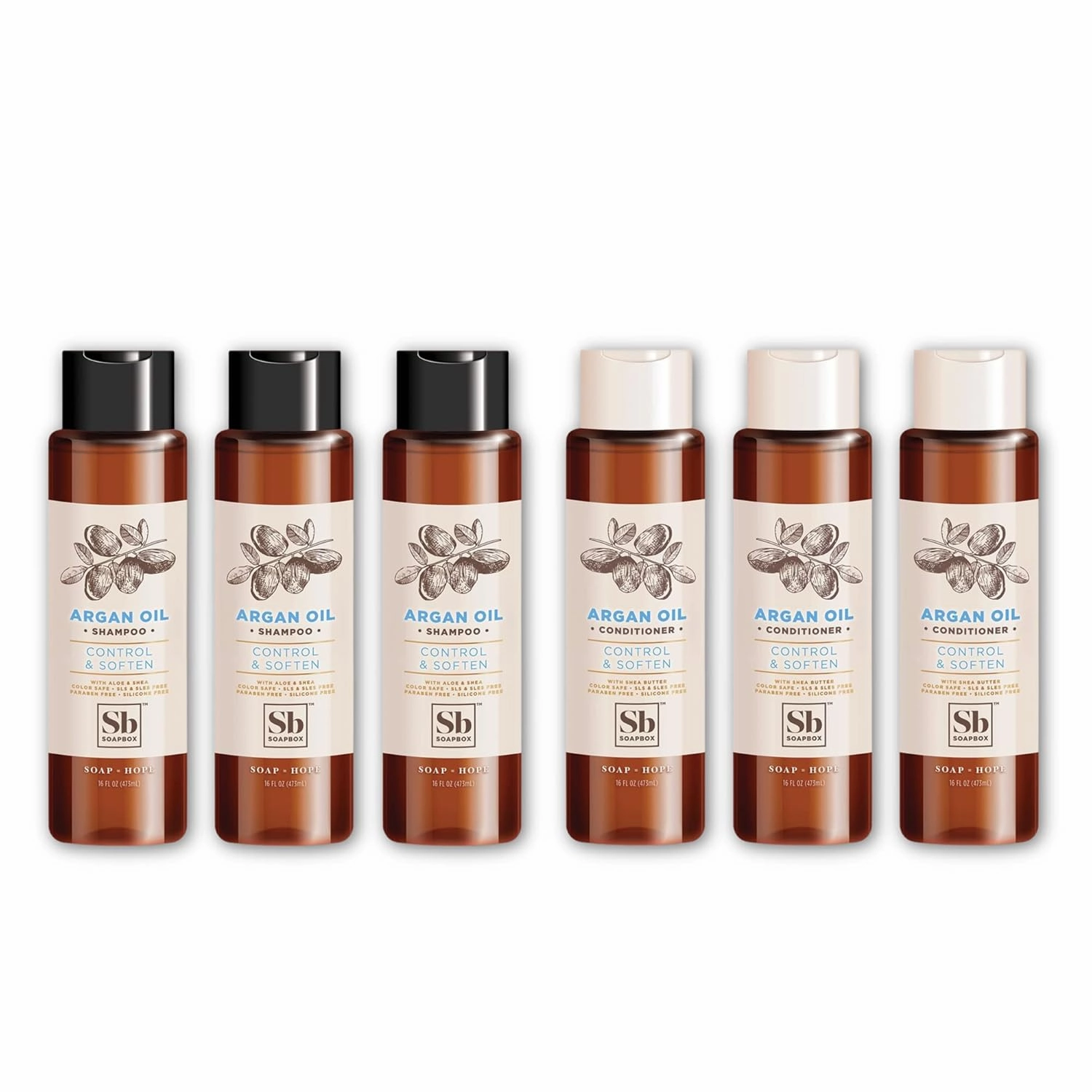 SoapBox Anti-Frizz Shampoo & Conditioner Set with Argan Oil and Shea Butter for Women & Men - Bulk Pack (3 Shampoos & 3 Conditioners)