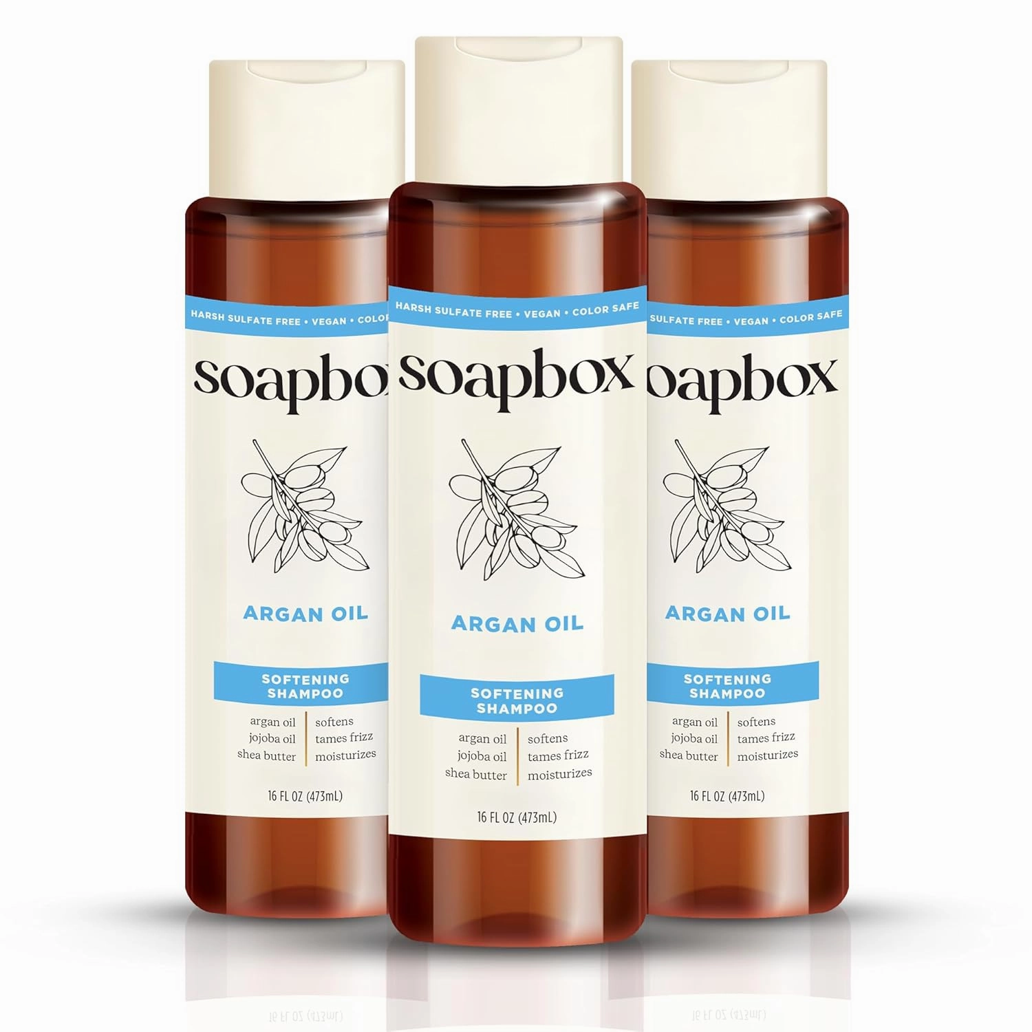 Soapbox Shampoo, Vegan & Cruelty Free Hydrating Shampoo with Argan Oil with Shea Butter, Color Safe, Paraben and Harsh Sulfate Free All Natural Hair Cleanser, 16oz (Pack of 3)