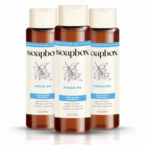 Soapbox Shampoo, Vegan & Cruelty Free Hydrating Shampoo with Argan Oil with Shea Butter, Color Safe, Paraben and Harsh Sulfate Free All Natural Hair Cleanser, 16oz (Pack of 3)