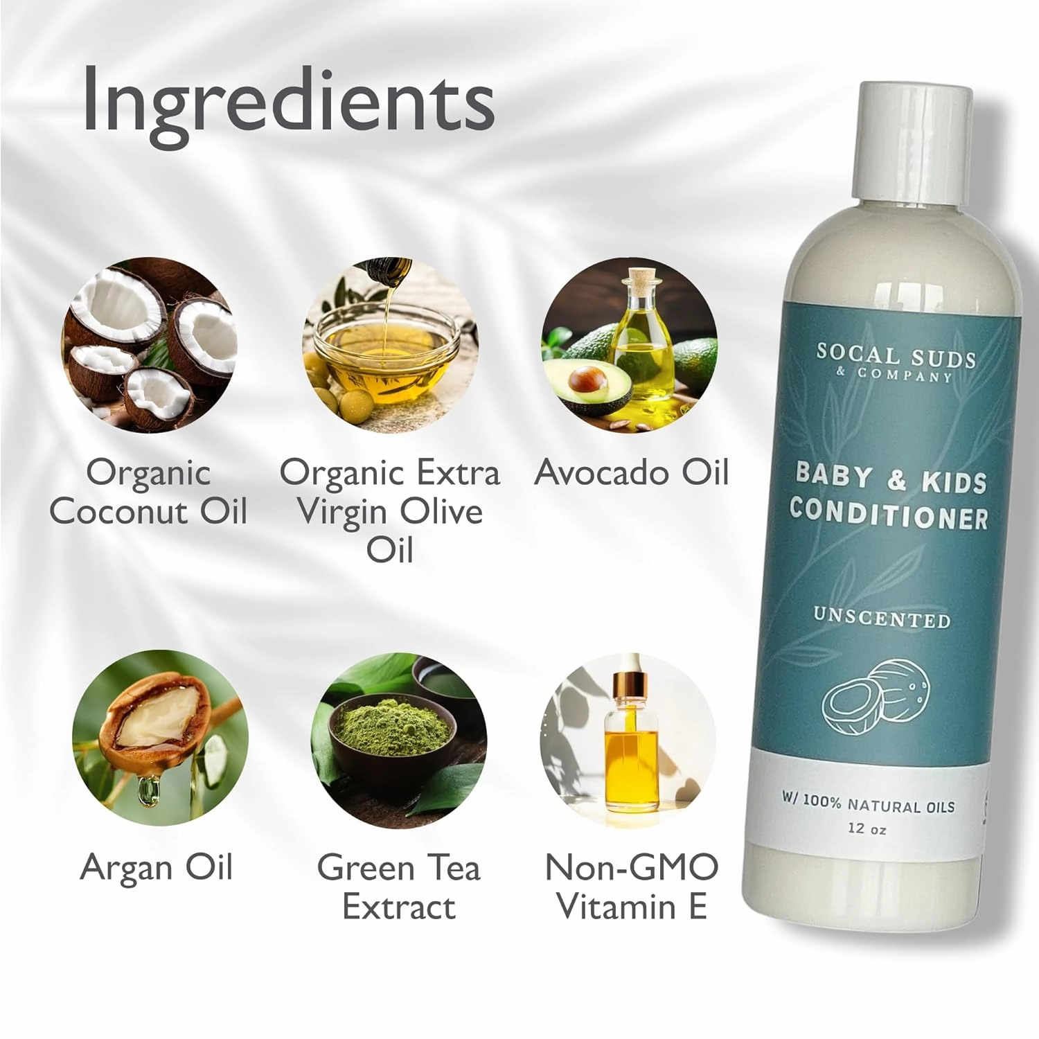 SoCal Suds & Company - Organic Baby & Kids Conditioner - Moisture Baby Hair Conditioner - Gentle Natural Vitamin Rich Ingredient Organic Oils for Babies and Kids Sensitive Scalp - Fragrance Free, 12oz