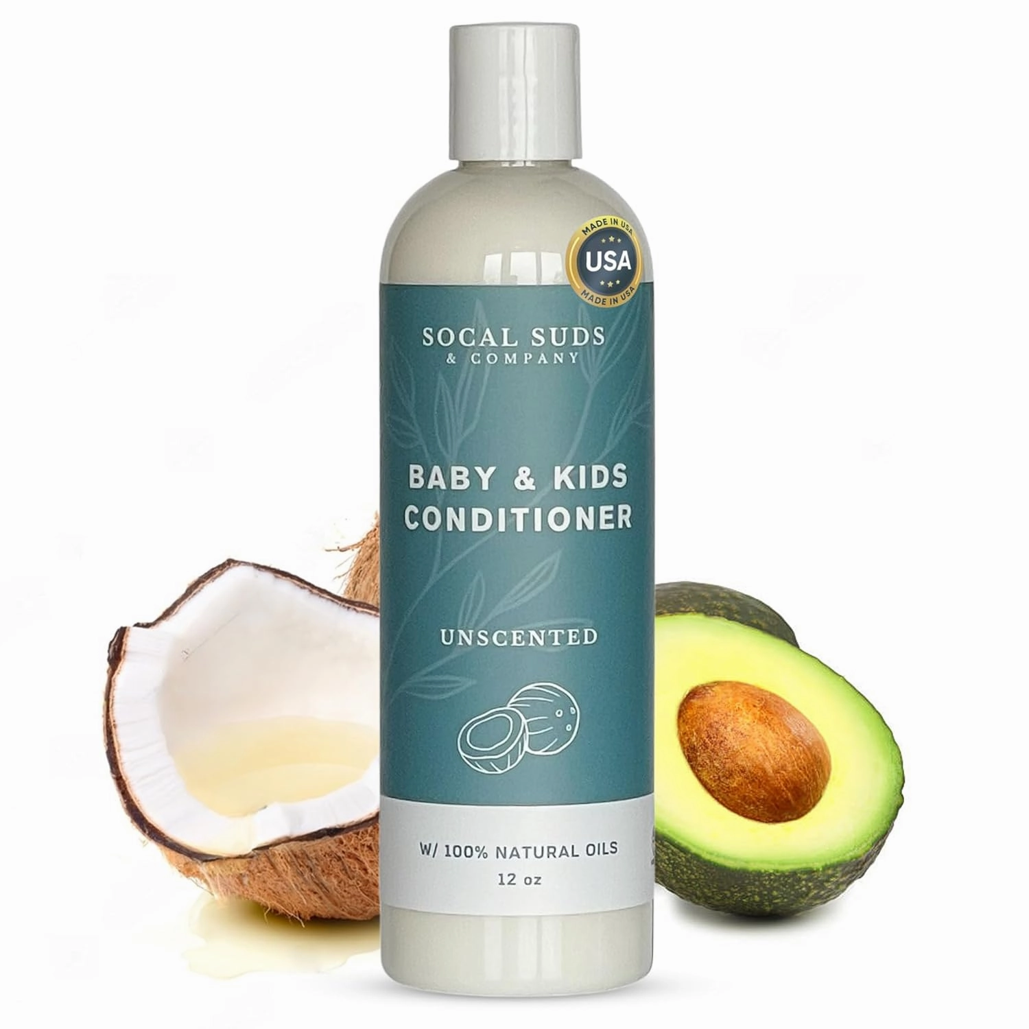 SoCal Suds & Company - Organic Baby & Kids Conditioner - Moisture Baby Hair Conditioner - Gentle Natural Vitamin Rich Ingredient Organic Oils for Babies and Kids Sensitive Scalp - Fragrance Free, 12oz