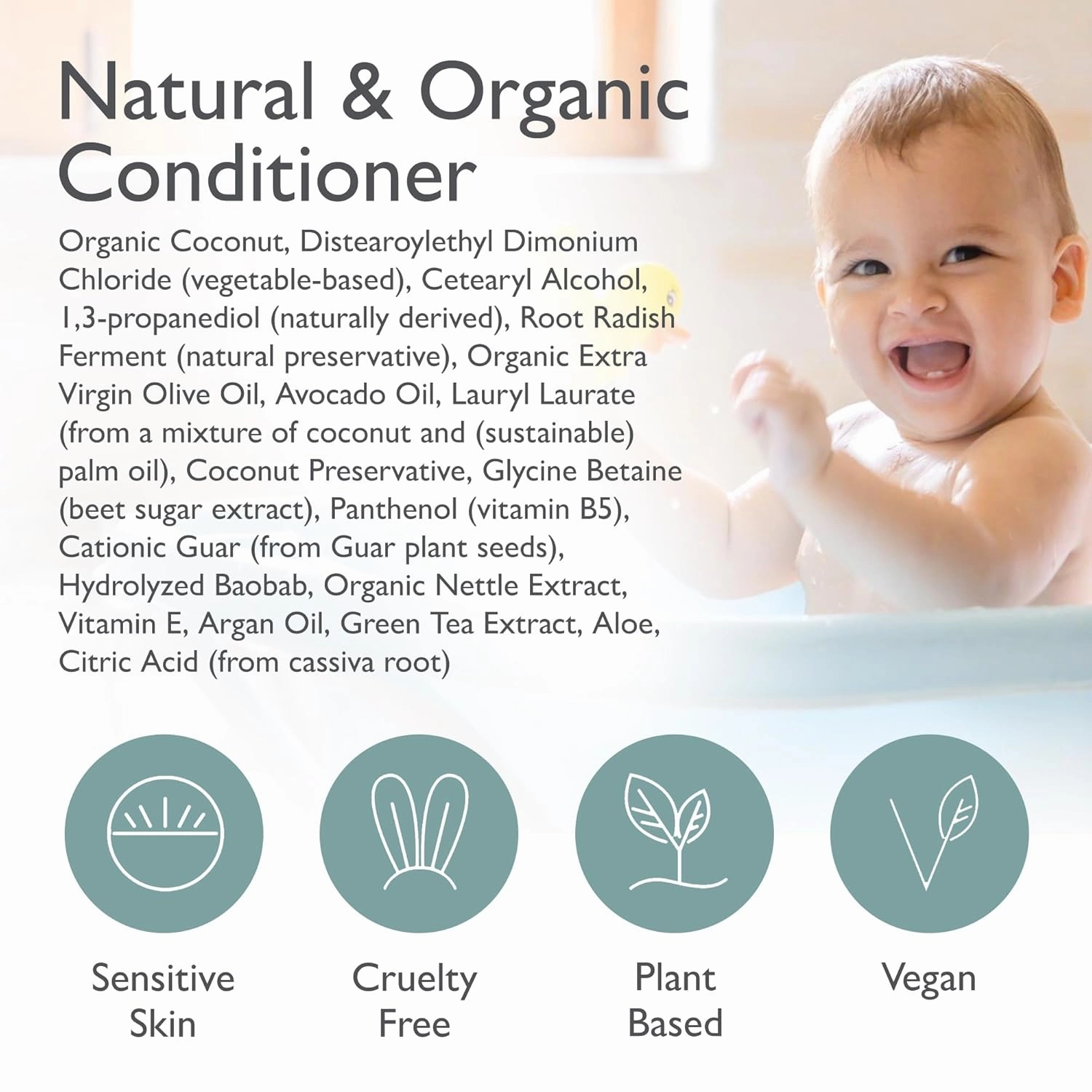 SoCal Suds & Company - Organic Baby & Kids Conditioner - Moisture Baby Hair Conditioner - Gentle Natural Vitamin Rich Ingredient Organic Oils for Babies and Kids Sensitive Scalp - Fragrance Free, 12oz