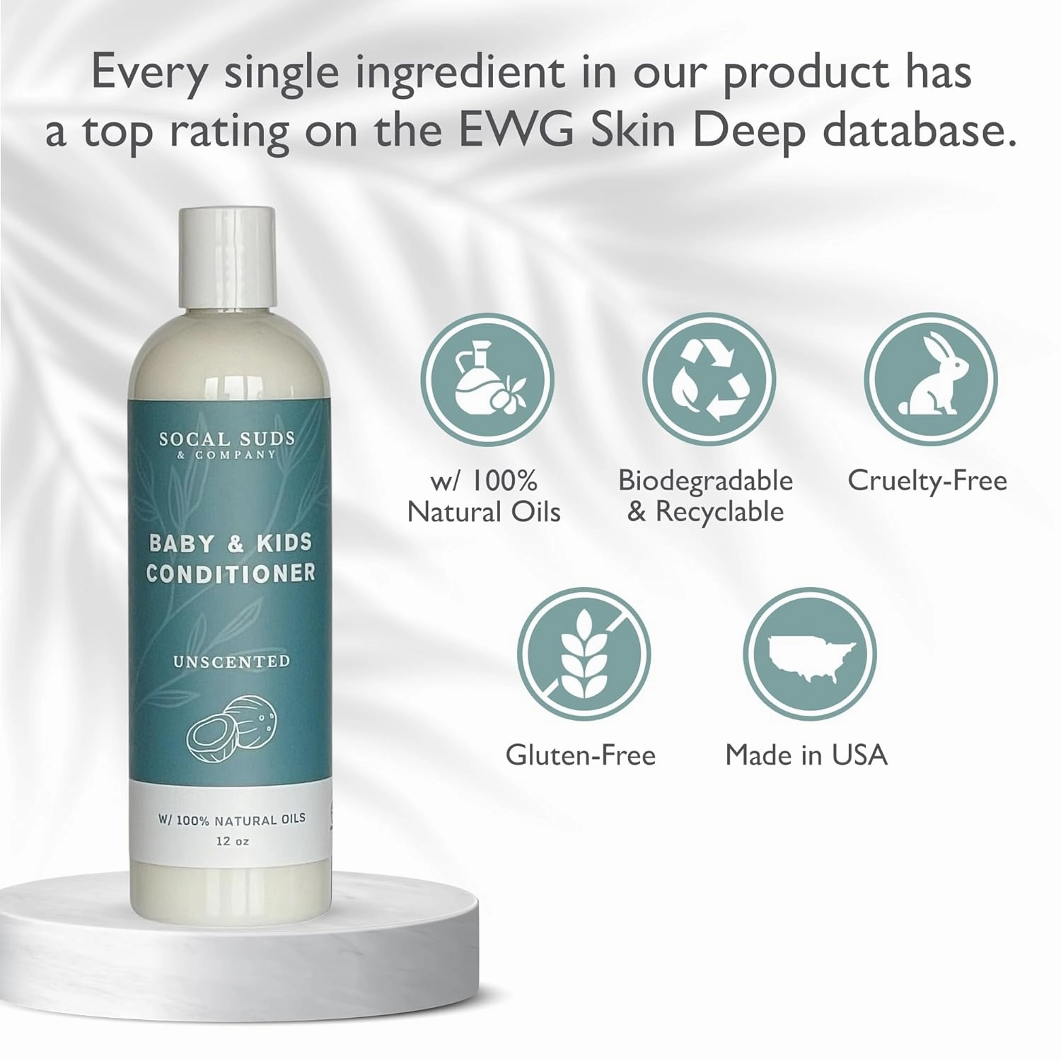 SoCal Suds & Company - Organic Baby & Kids Conditioner - Moisture Baby Hair Conditioner - Gentle Natural Vitamin Rich Ingredient Organic Oils for Babies and Kids Sensitive Scalp - Fragrance Free, 12oz