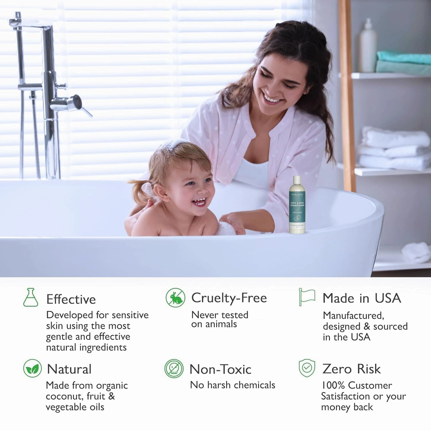 SoCal Suds & Company - Organic Baby & Kids Conditioner - Moisture Baby Hair Conditioner - Gentle Natural Vitamin Rich Ingredient Organic Oils for Babies and Kids Sensitive Scalp - Fragrance Free, 12oz