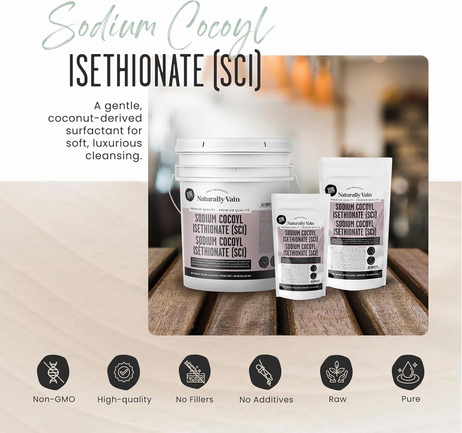 Sodium Cocoyl Isethionate SCI Powder, Mild Coconut-derived Surfactant for Making Bar Soap, Shampoo Bars, Bath Bombs, DIY Cosmetics, Skin Care, Hair Care, Body Wash Product(50Lbs)