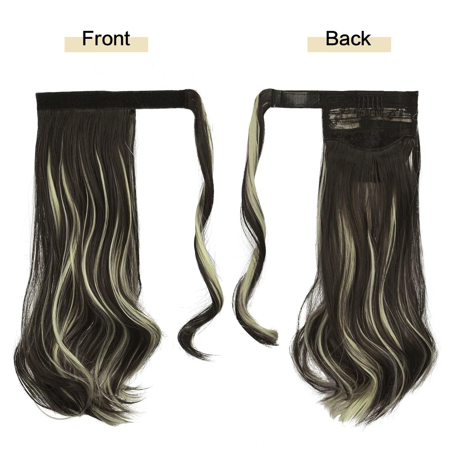 SOFEIYAN Curly Ponytail Extension 15 Inch Heat Resistant Synthetic Natural Wavy Hairpiece Wrap Around Pony Tail Hair Extensions for White Black Women Hair Piece, Black Brown & Bleach Blonde
