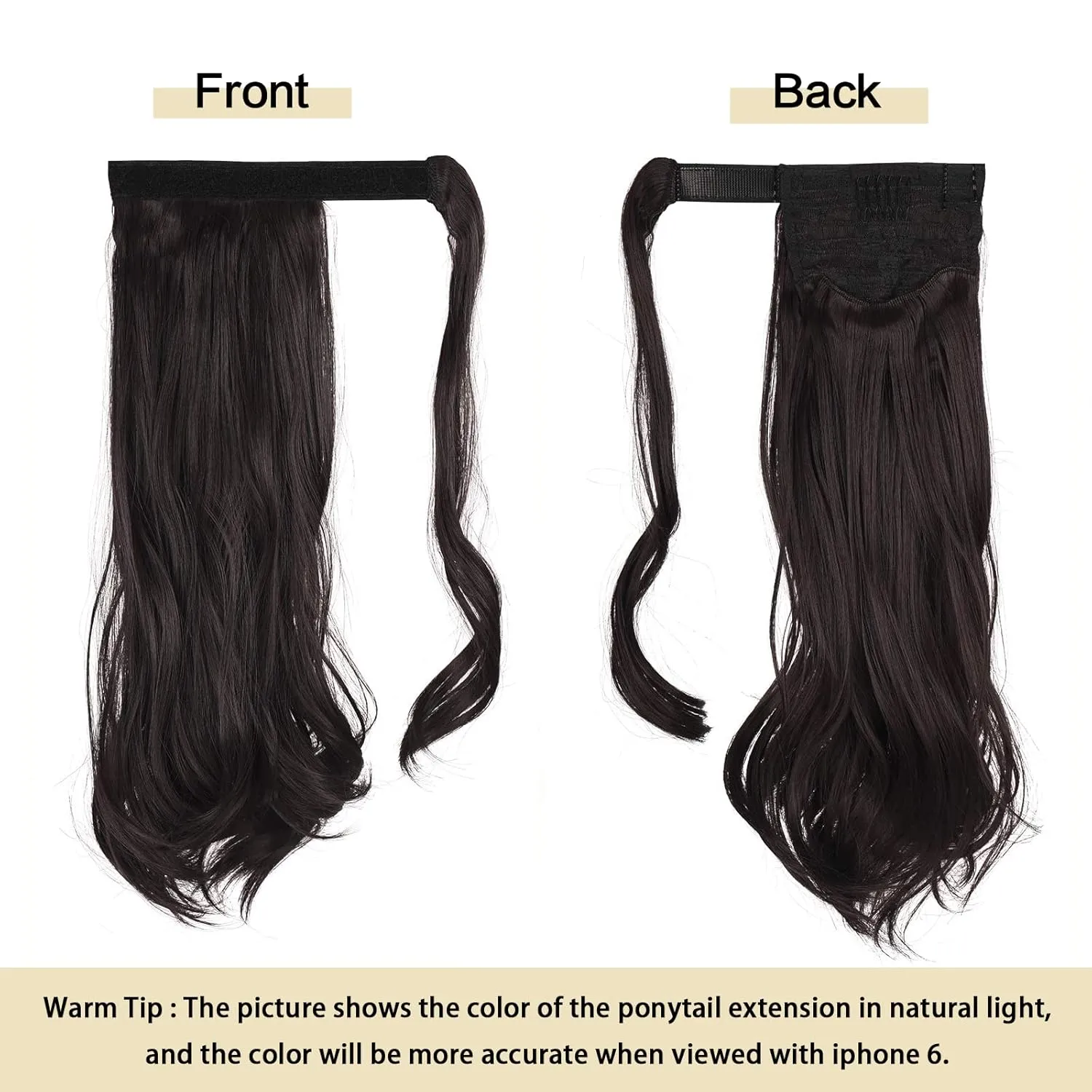 SOFEIYAN Curly Ponytail Extension 15 Inch Heat Resistant Synthetic Natural Wavy Hairpiece Wrap Around Pony Tail Hair Extensions for White Black Women Hair Piece, Dark Brown