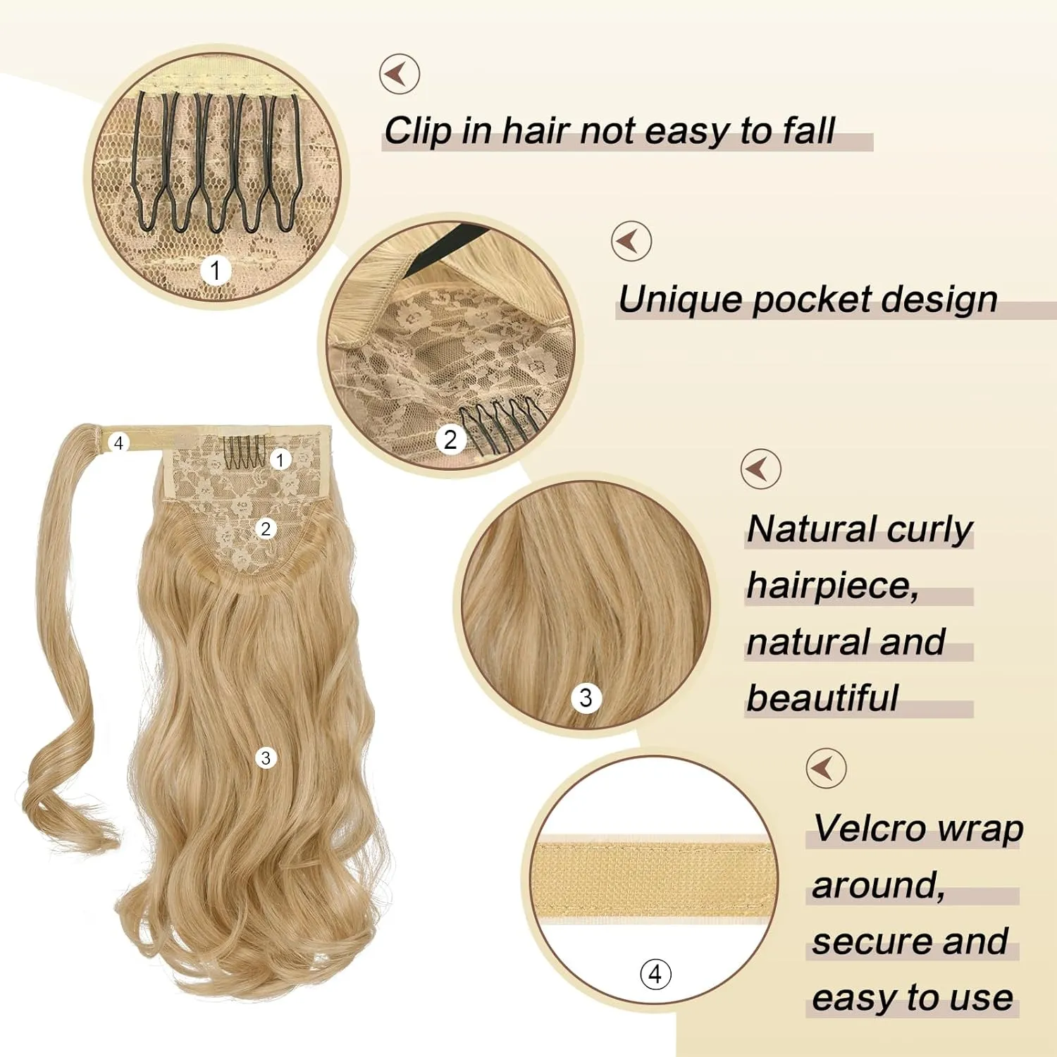 SOFEIYAN Curly Ponytail Extension 15 Inch Heat Resistant Synthetic Natural Wavy Hairpiece Wrap Around Pony Tail Hair Extensions