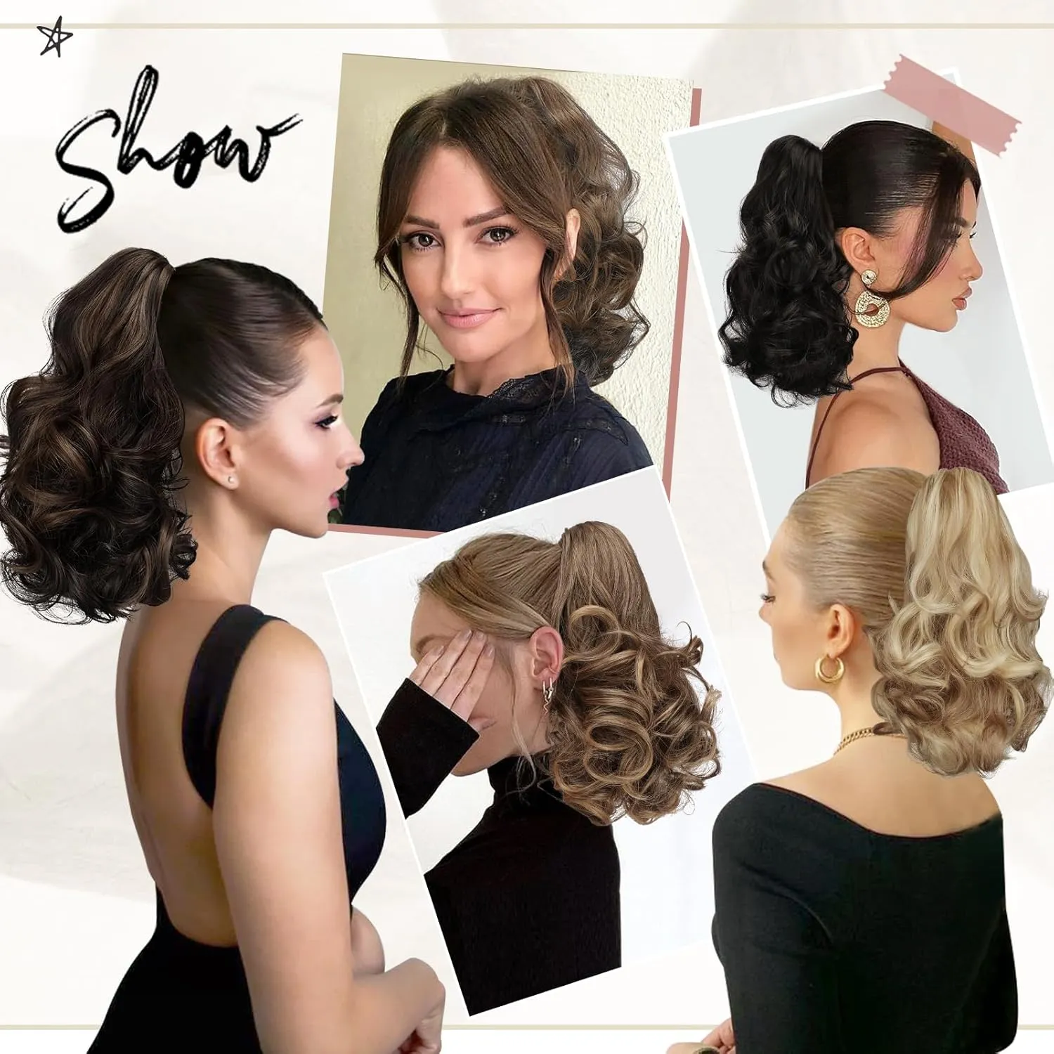 SOFEIYAN Ponytail Extension 11 inch Claw Clip Ponytail Hair Extensions Long Curly Wavy Ponytail Fluffy Clip on Pony Tails Synthetic Hairpiece for Women，Dark Blonde to Bleach Blonde