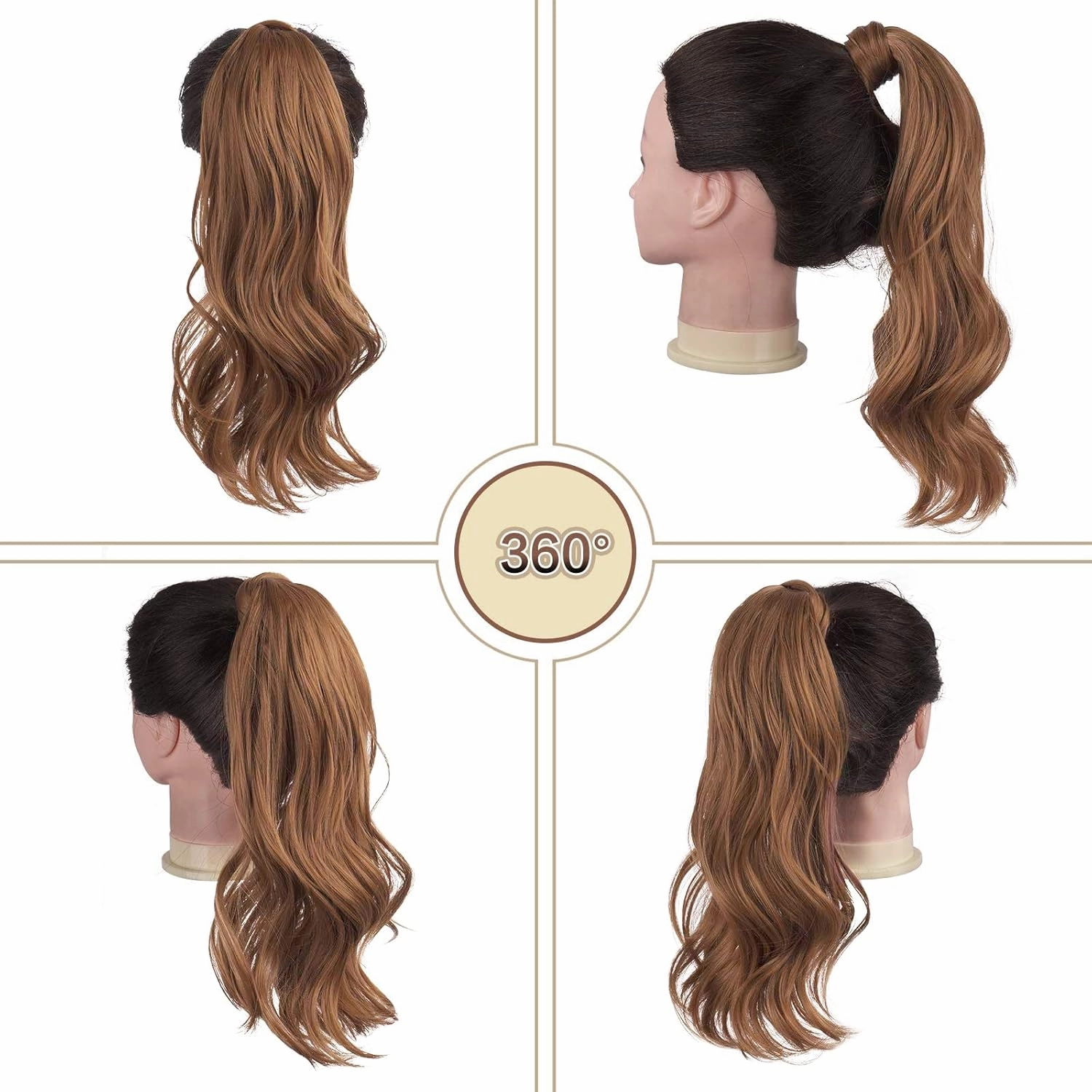 SOFEIYAN Curly Ponytail Extension 15 Inch Heat Resistant Synthetic Natural Wavy Hairpiece Wrap Around Pony Tail Hair Extensions for White Black Women Hair Piece, Auburn Color