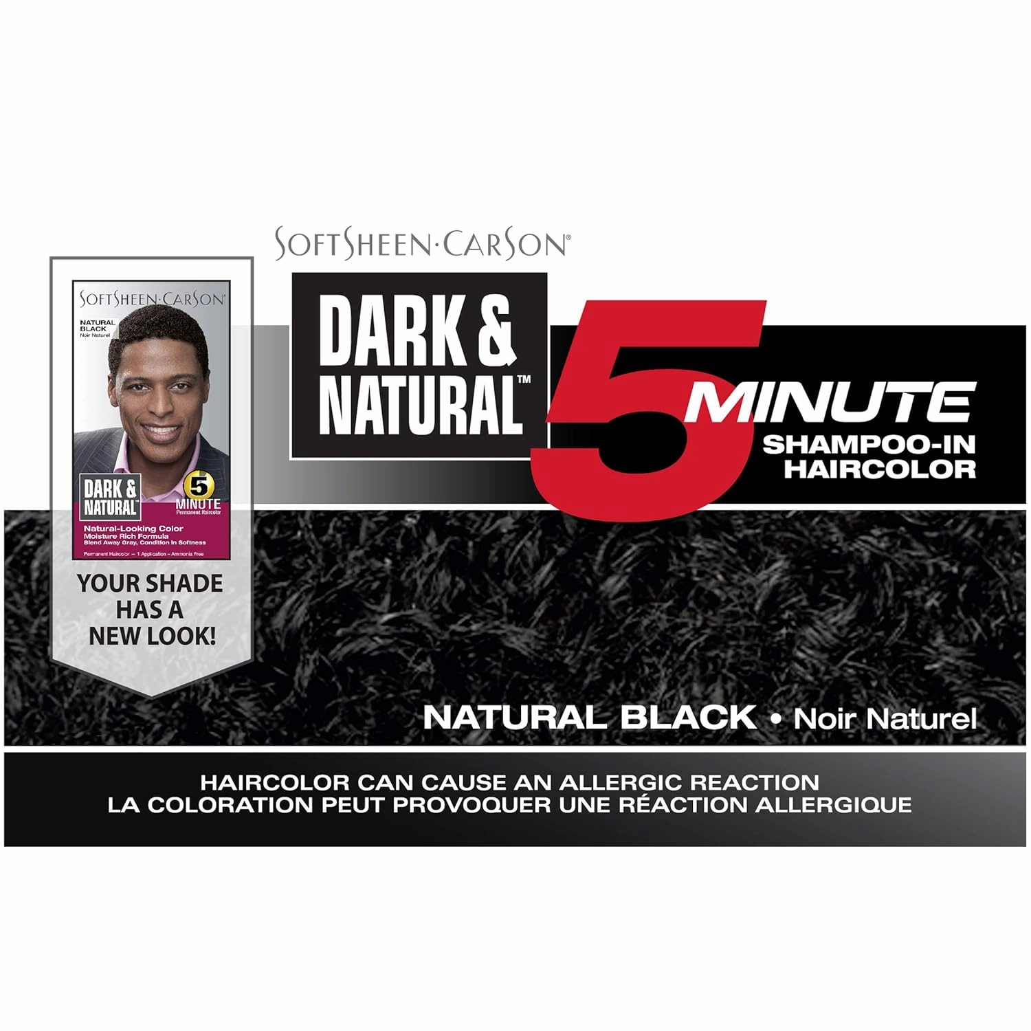 SoftSheen-Carson Dark & Natural Hair Color for Men 5 Minutes, Natural Looking Gray Coverage for Up To 6 Weeks, Shampoo-in Permanent Hair Dye, Ammonia Free, Natural Black, 2 Count