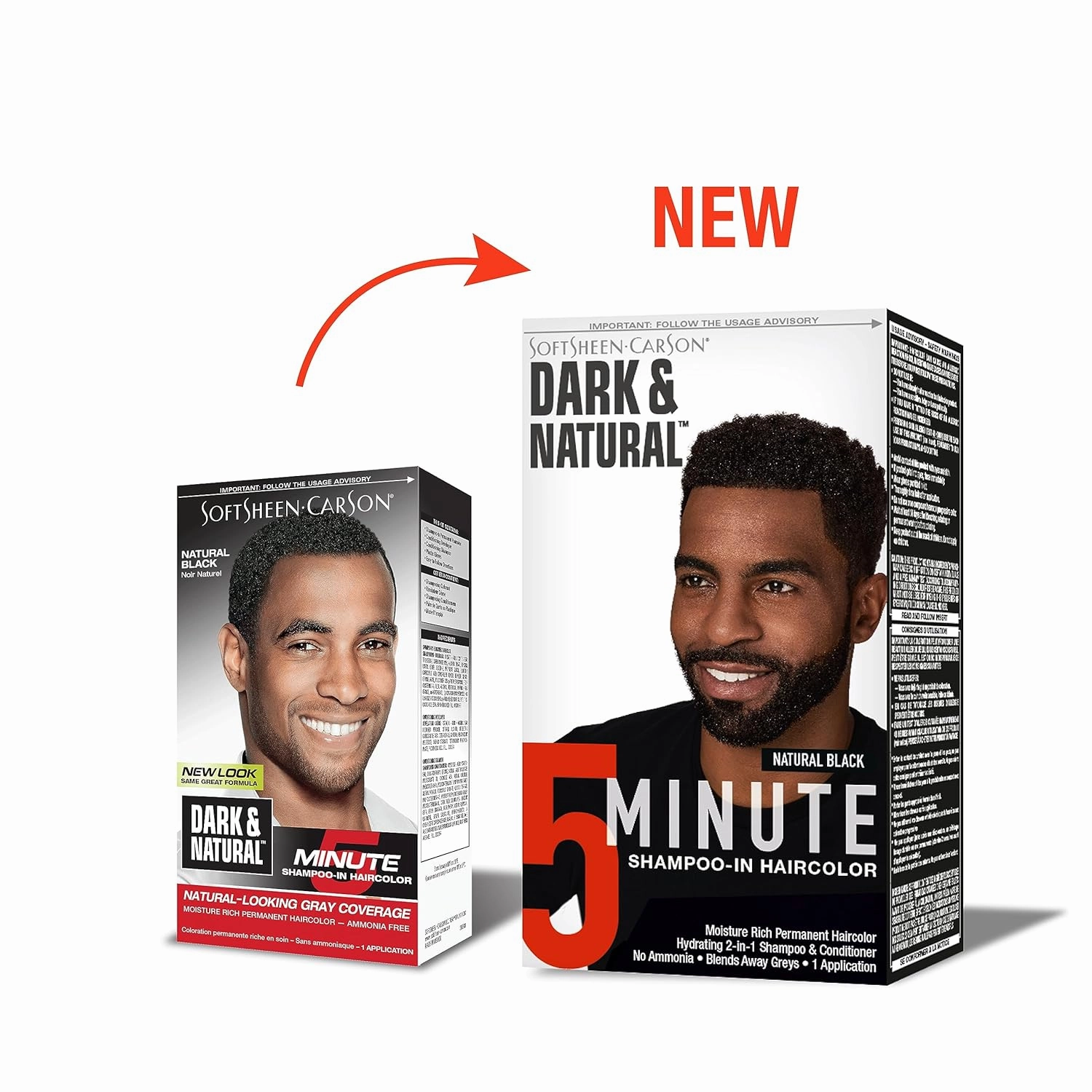 SoftSheen-Carson Dark & Natural Hair Color for Men 5 Minutes, Natural Looking Gray Coverage for Up To 6 Weeks, Shampoo-in Permanent Hair Dye, Ammonia Free, Natural Black, 2 Count