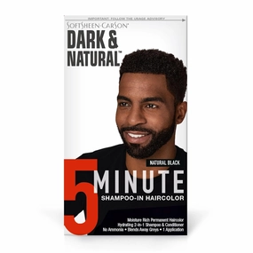 SoftSheen-Carson Dark & Natural Hair Color for Men 5 Minutes, Natural Looking Gray Coverage for Up To 6 Weeks, Shampoo-in Permanent Hair Dye, Ammonia Free, Natural Black, 2 Count