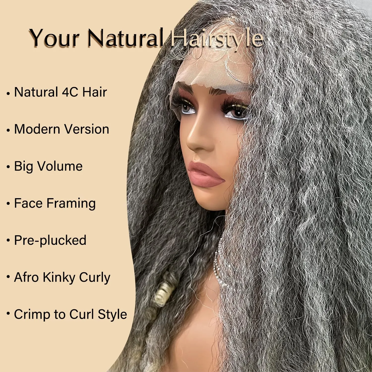 SOKU Afro Kinky Straight Lace Front Grey Wig 20 Inch T Part Salt and Pepper Wigs for Black Women Transparent Swiss Lace with Baby Hair Natural 4C Wigs
