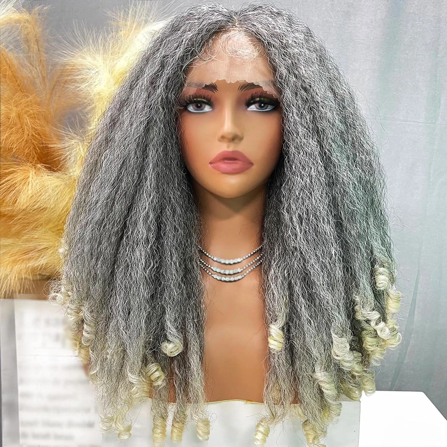 SOKU Afro Kinky Straight Lace Front Grey Wig 20 Inch T Part Salt and Pepper Wigs for Black Women Transparent Swiss Lace with Baby Hair Natural 4C Wigs