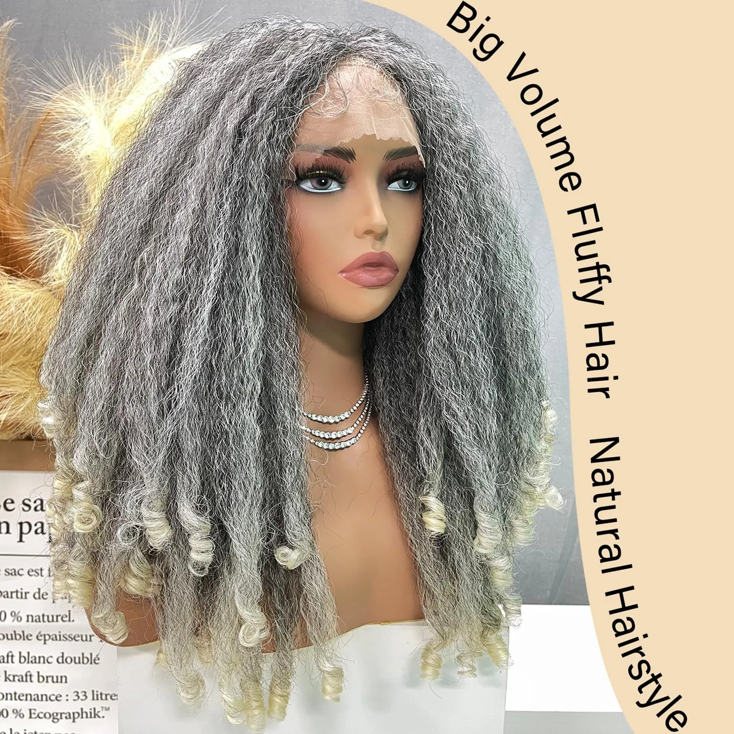 SOKU Afro Kinky Straight Lace Front Grey Wig 20 Inch T Part Salt and Pepper Wigs for Black Women Transparent Swiss Lace with Baby Hair Natural 4C Wigs