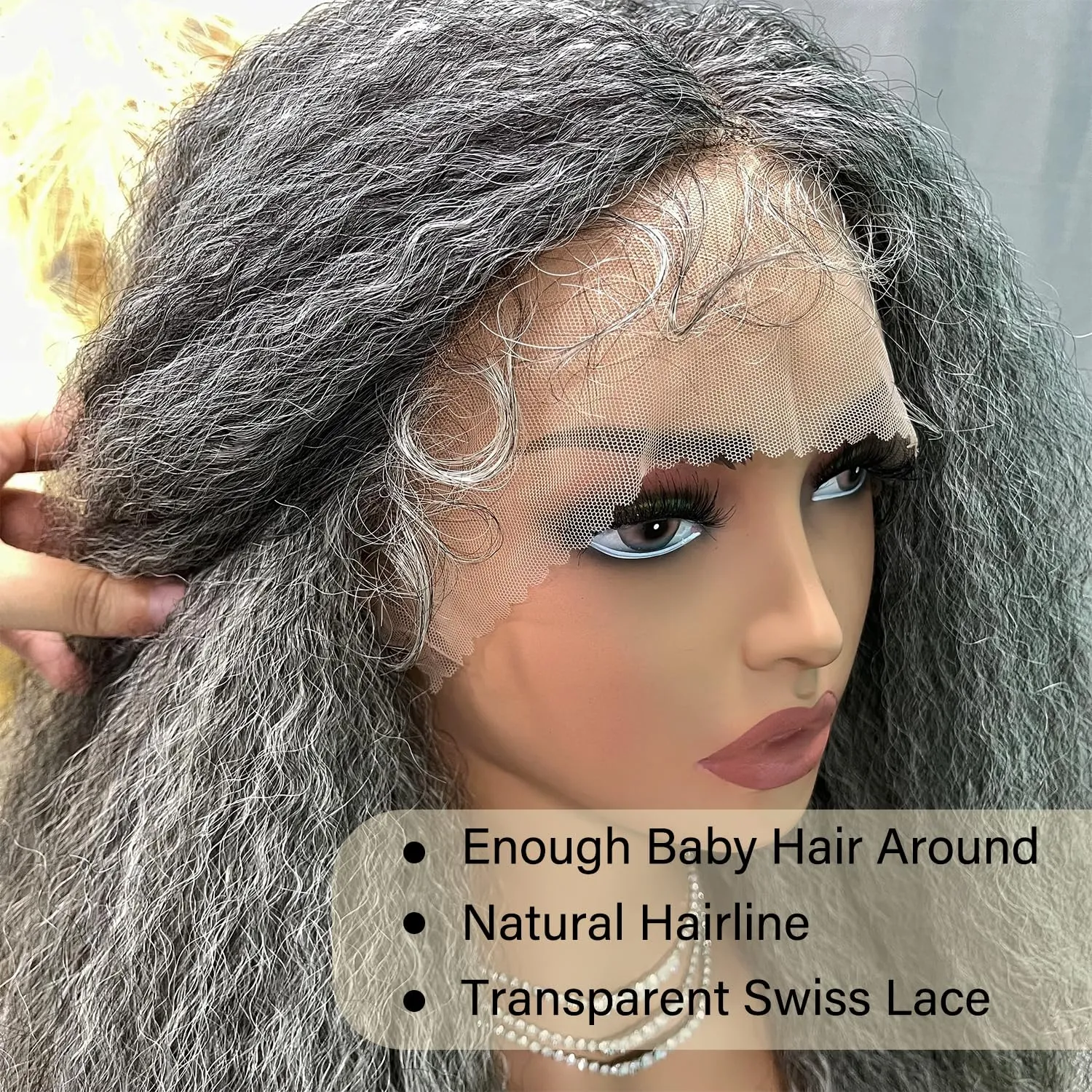 SOKU Afro Kinky Straight Lace Front Grey Wig 20 Inch T Part Salt and Pepper Wigs for Black Women Transparent Swiss Lace with Baby Hair Natural 4C Wigs