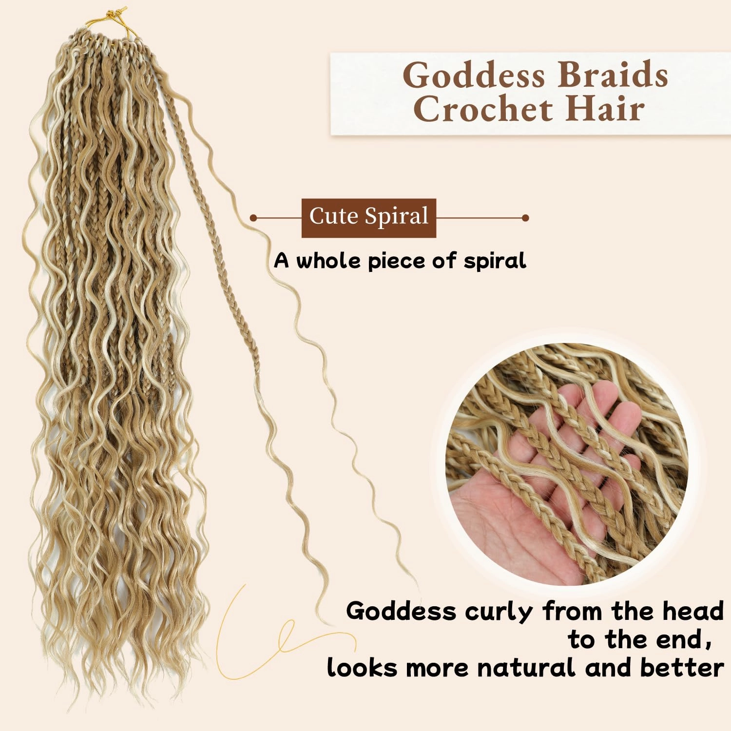 SOKU Goddess Box Braids Crochet Hair 24 Inch - 8 Packs Honey Blonde Boho Bohemian Box River Braids Pre-looped Platinum Blonde Synthetic Braiding Hair with Curly Ends for Women (24 Inch, P27/613)
