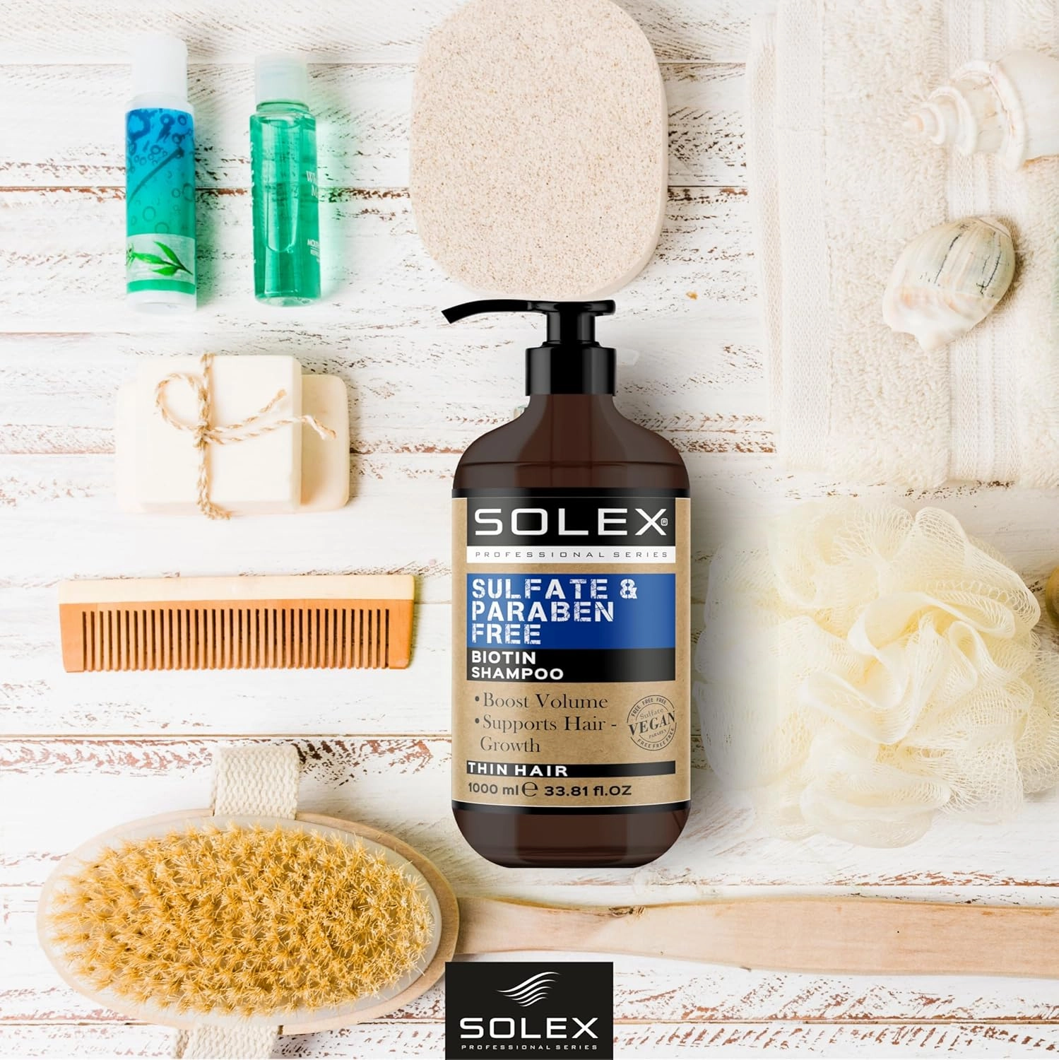 SOLEX Biotin Oil Shampoo for Hair Growth - Sulfate & Paraben Free - Volumizing Shampoo for Hair Loss - Treatment for Men & Women - Thickening Volumizing Products, (1 pack x 33.8 Fl Oz. / 1000 mL)