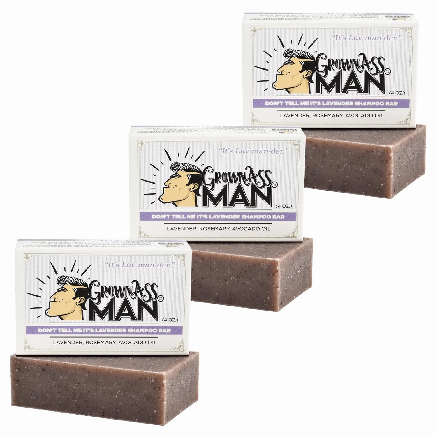 Solid Shampoo Bar Rich Lather 3 in 1: Hair, Beard & Body Wash - Plastic Free & Eco-Friendly, Natural & Organic for All Hair Types, 4oz Bar (Don't Tell Me It's Lavender, 3-Pack)