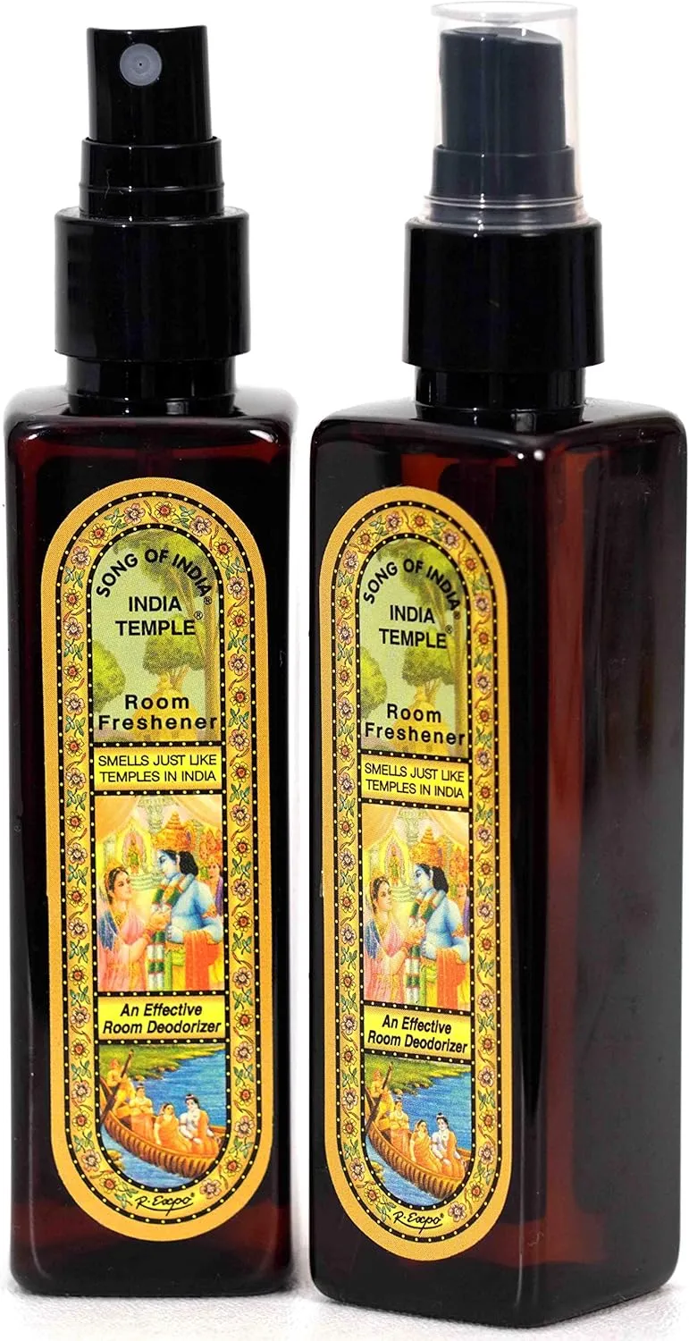 Song of India - India Temple Room Freshener Spray. A two Bottle Set 100ml or 3.38 oz. Each