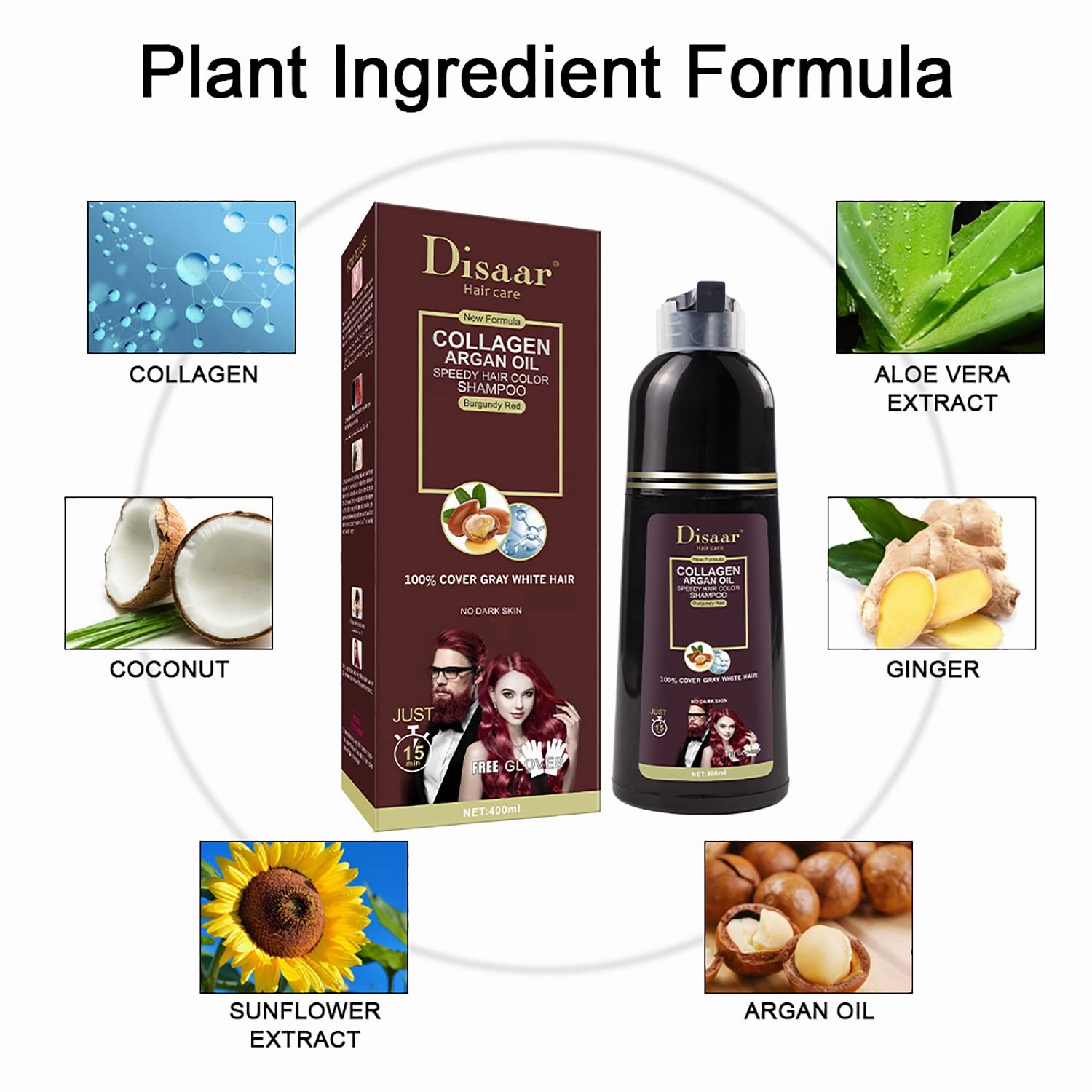 Speedy Hair Color Shampoo 100% Cover Gray White Hair Easy To Use Long Lasting 400ml/13.53fl.oz (Burgundy Red)