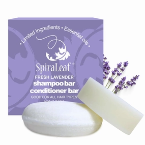 SpiraLeaf Shampoo Bar & Conditioner Bar Set, FRESH LAVENDER Pure Essential Oils, Light Scent, Limited Ingredients, Concentrated Formula, Made USA, Zero Waste, Color-Fragrance Free, Travel Ready