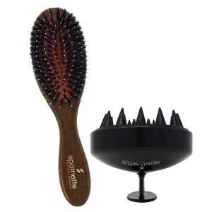 Spornette Classic German Porcupine Bundle with Scalp Massager Shampoo Brush Black